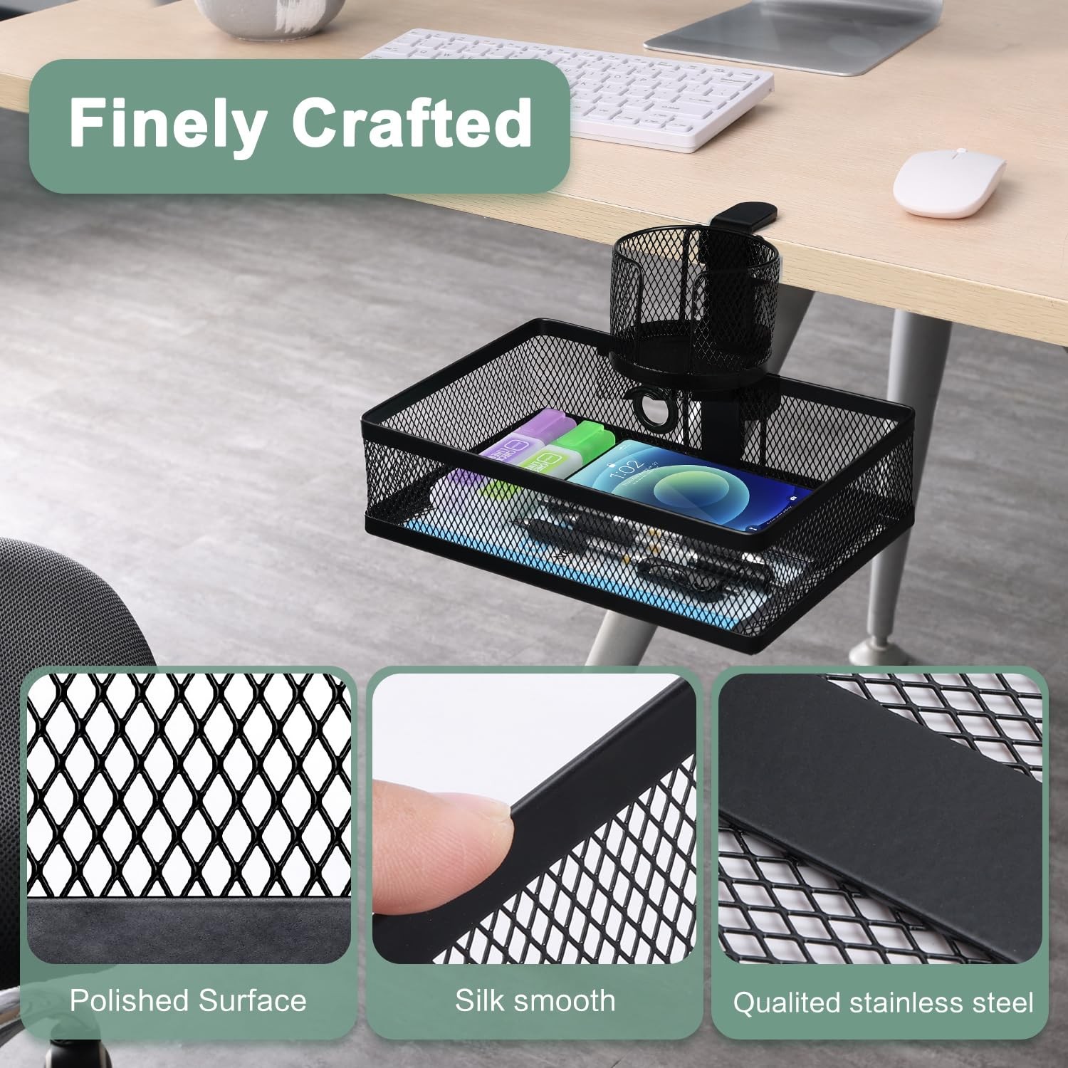 360° Rotation Under Desk Drawer Storage Organizer Rotary Cup Holder Clamp