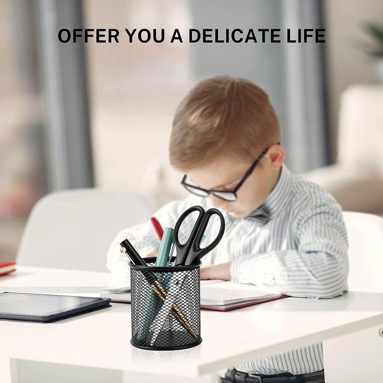 Pen Holder for Desk, 3 Pack Pencil Holder, Non-Slip EVA Pad, Premium Mesh Metal