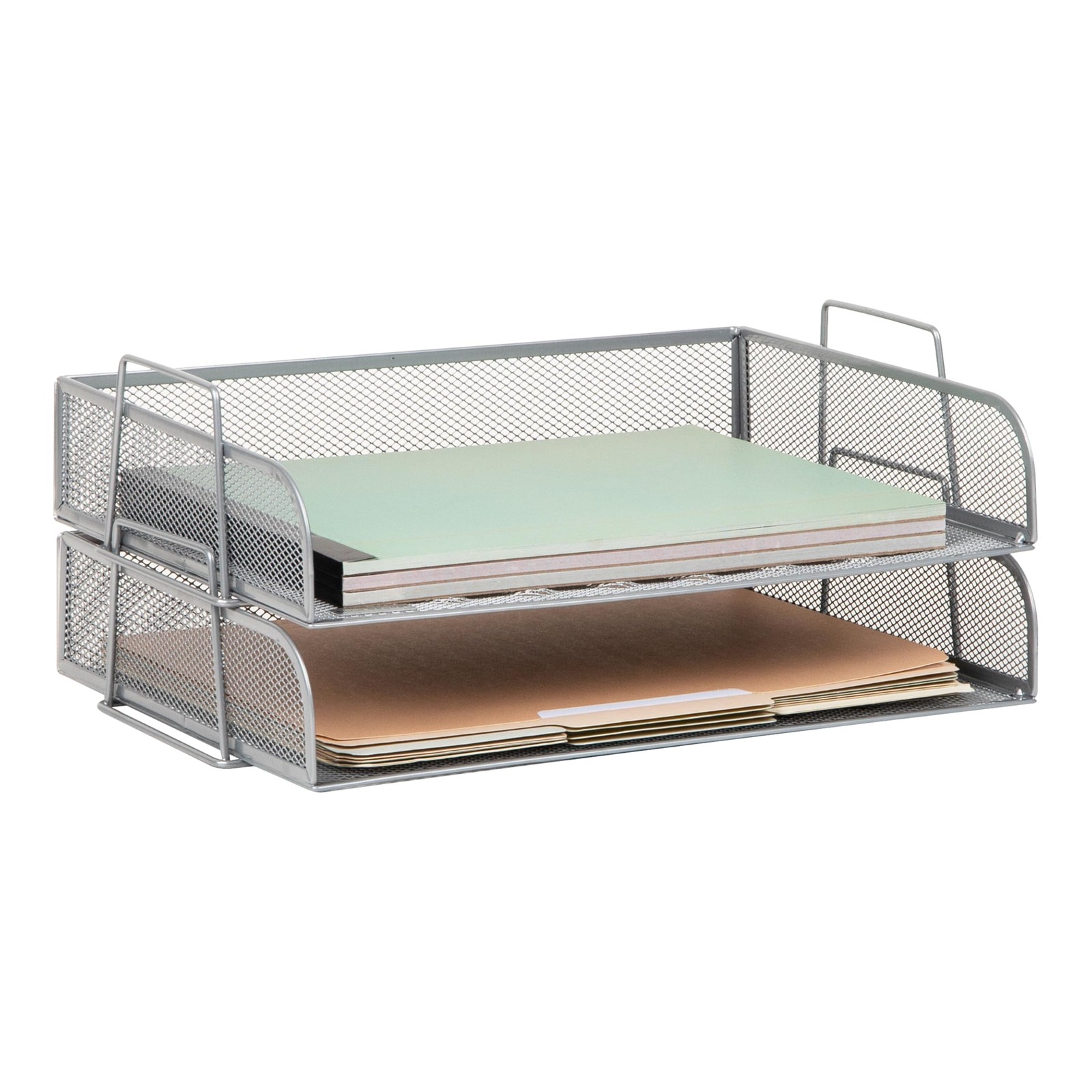Stackable Tray, Desktop Organizer, File Storage, Office, Metal Mesh, 2 Pcs., …