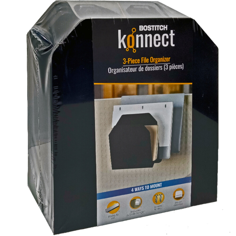 Bostitch Konnect l 3 Piece File Organizer l 4 Ways to Mount l Black