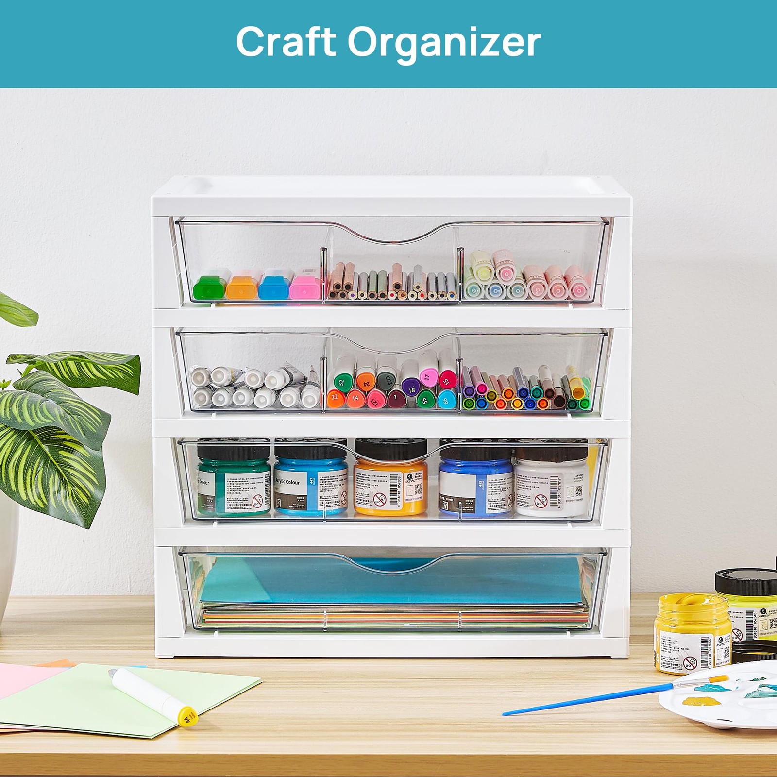 Vtopmart Clear Desk Organizer 4-Tier Assemble Desktop File Organizer Drawers