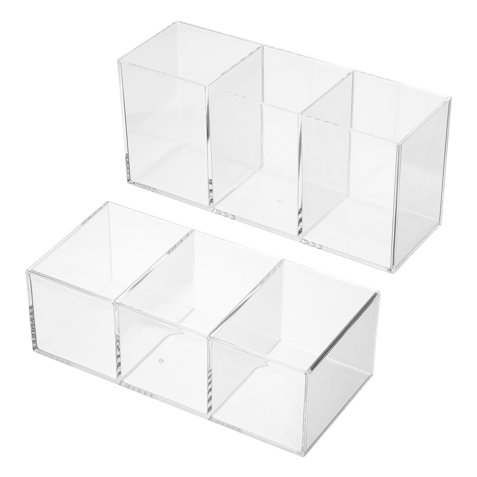 PATIKIL 3 Compartments Clear Acrylic Pen Holder, 70 x 70 x 103mm, Transparent