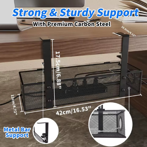 Under Desk Cable Management Tray Clamp Mount Wire Organizer Storage Rack