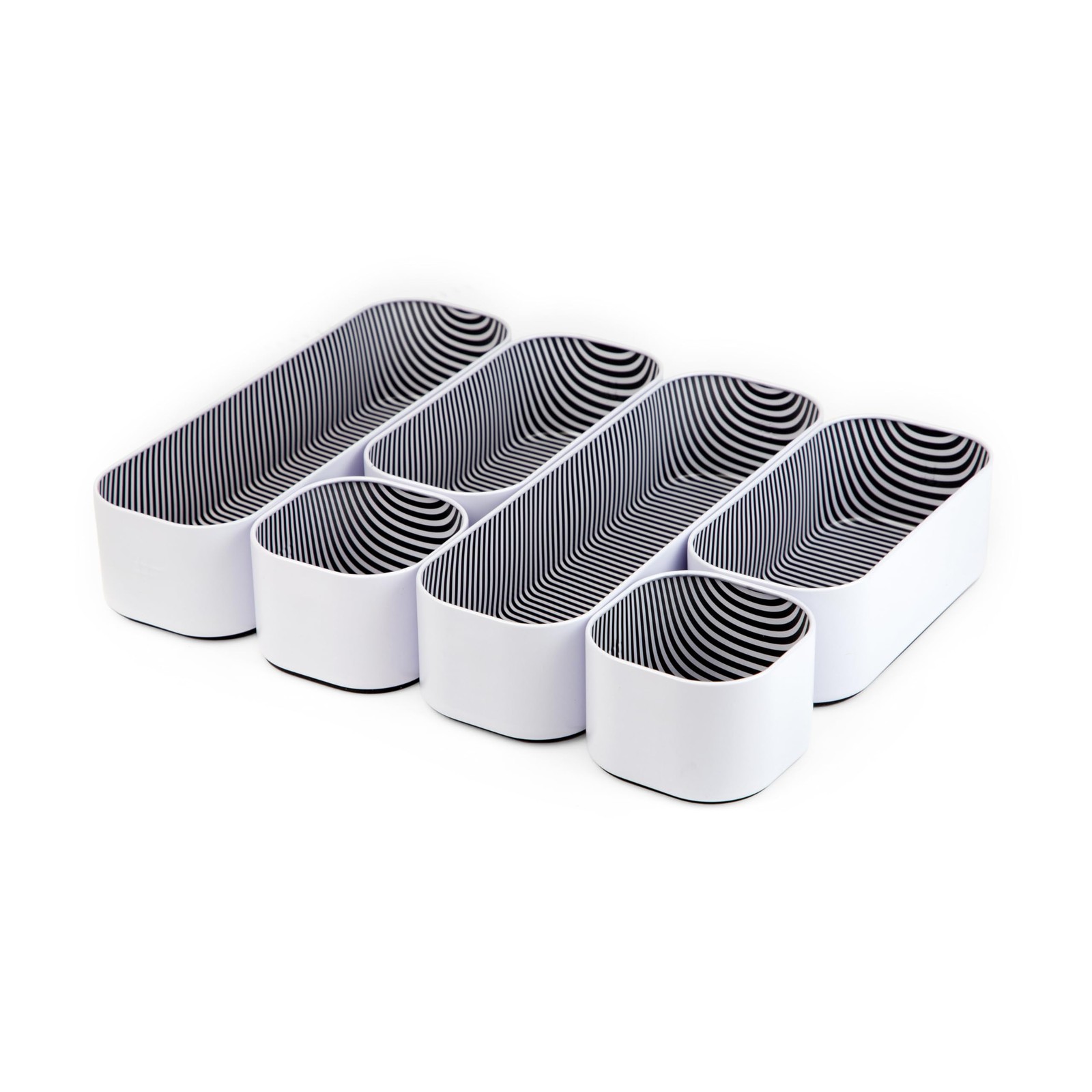 Three by Seattle 6 Piece Metal Organizer Tray 6 Pack, Stripes, White