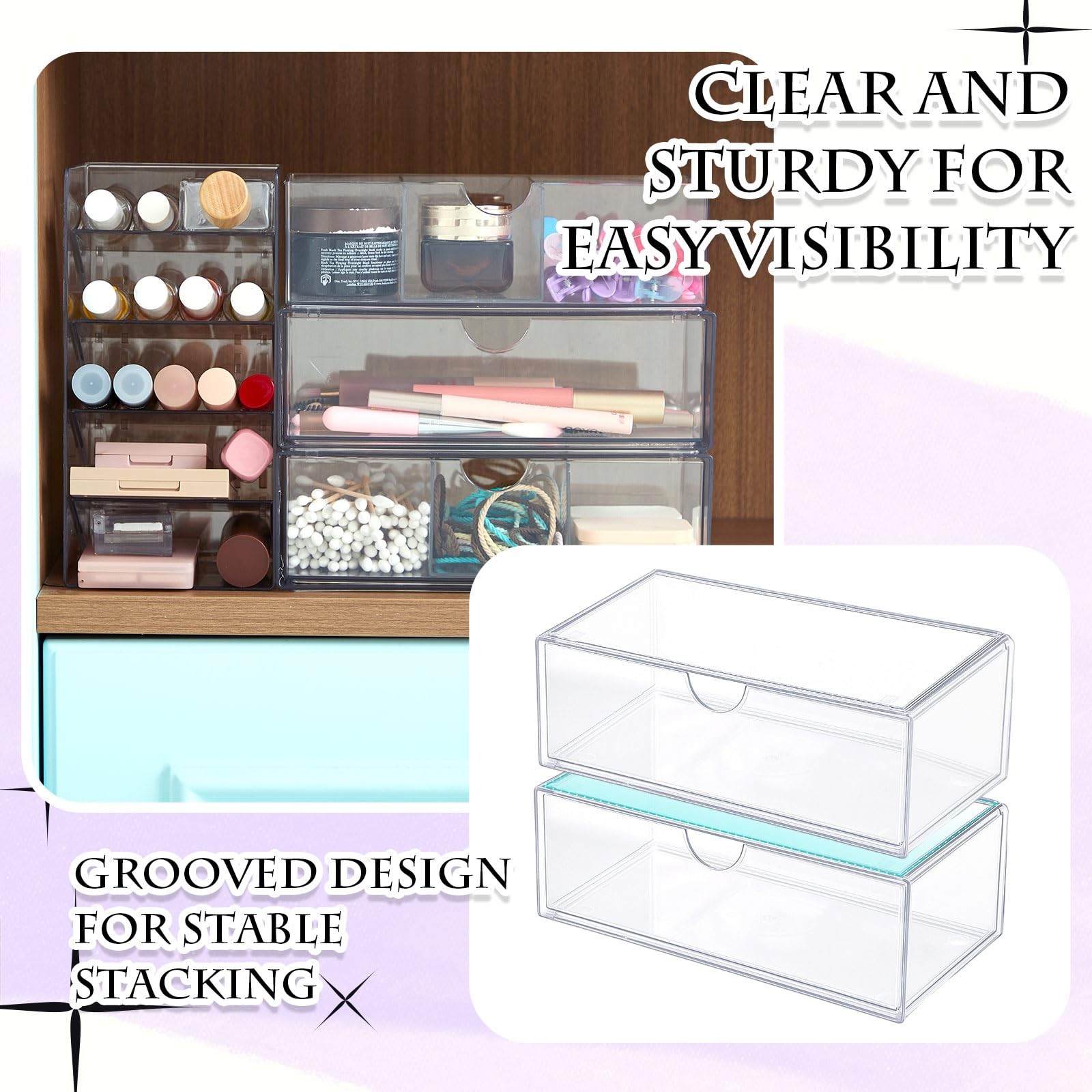 Kathfly 6 Pcs Medicine Cabinet Organizer Acrylic Stackable Clear Makeup clear
