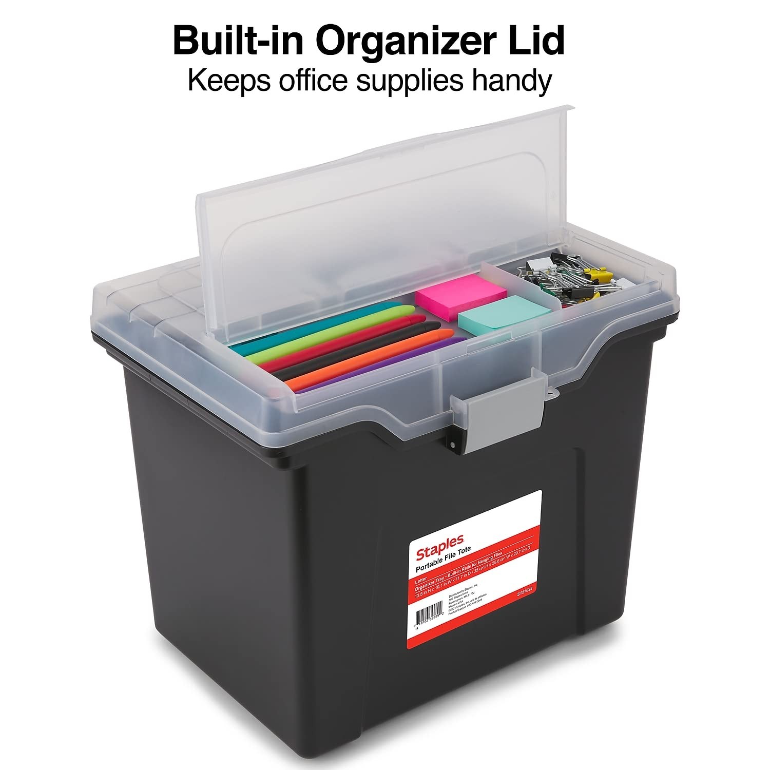 STAPLES File Folder Tote, Portable Filing Box for Letter SIze 1 Pack, Black