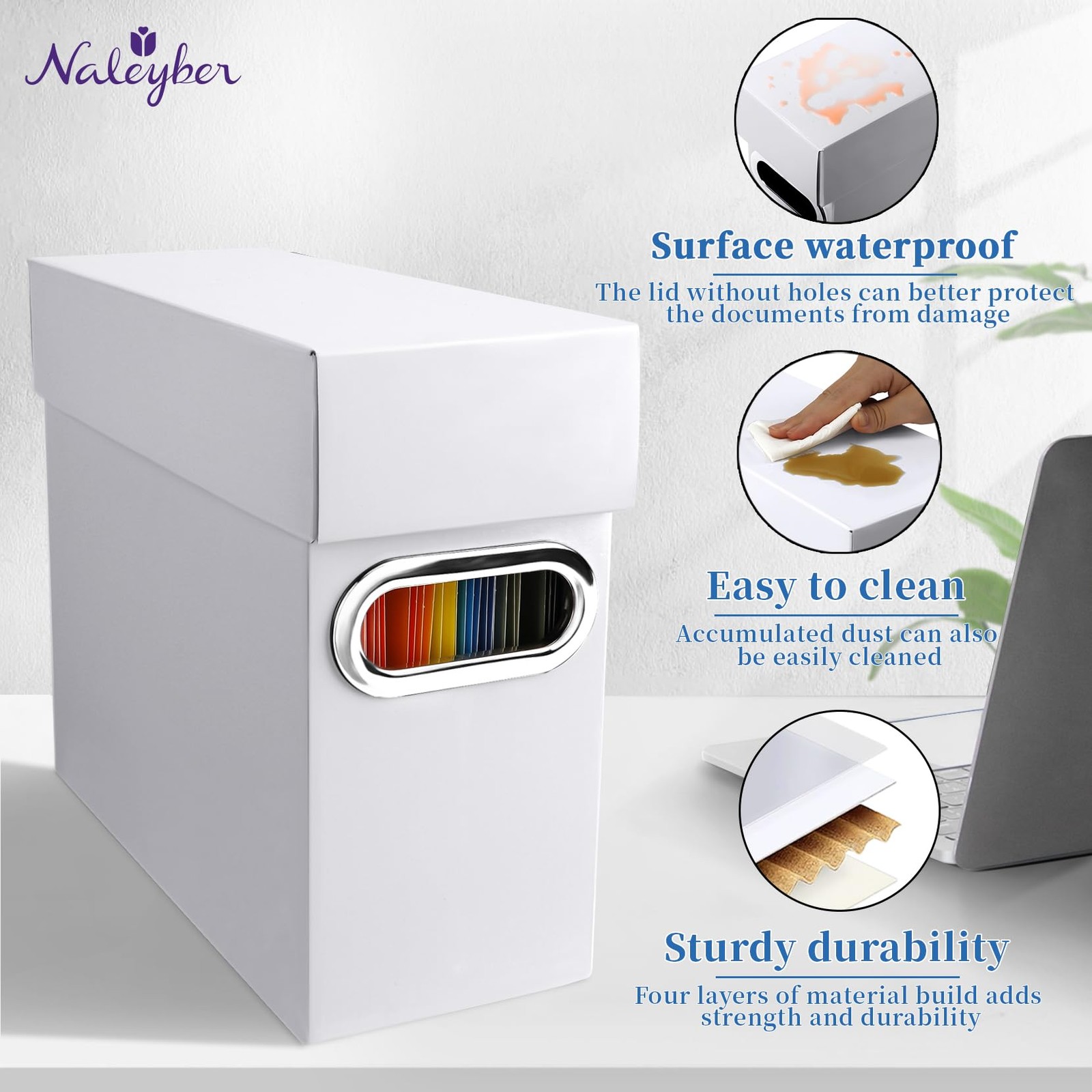 Naleyber File Organizer Box with Lid & Handle, Thickened 2 Pack, White