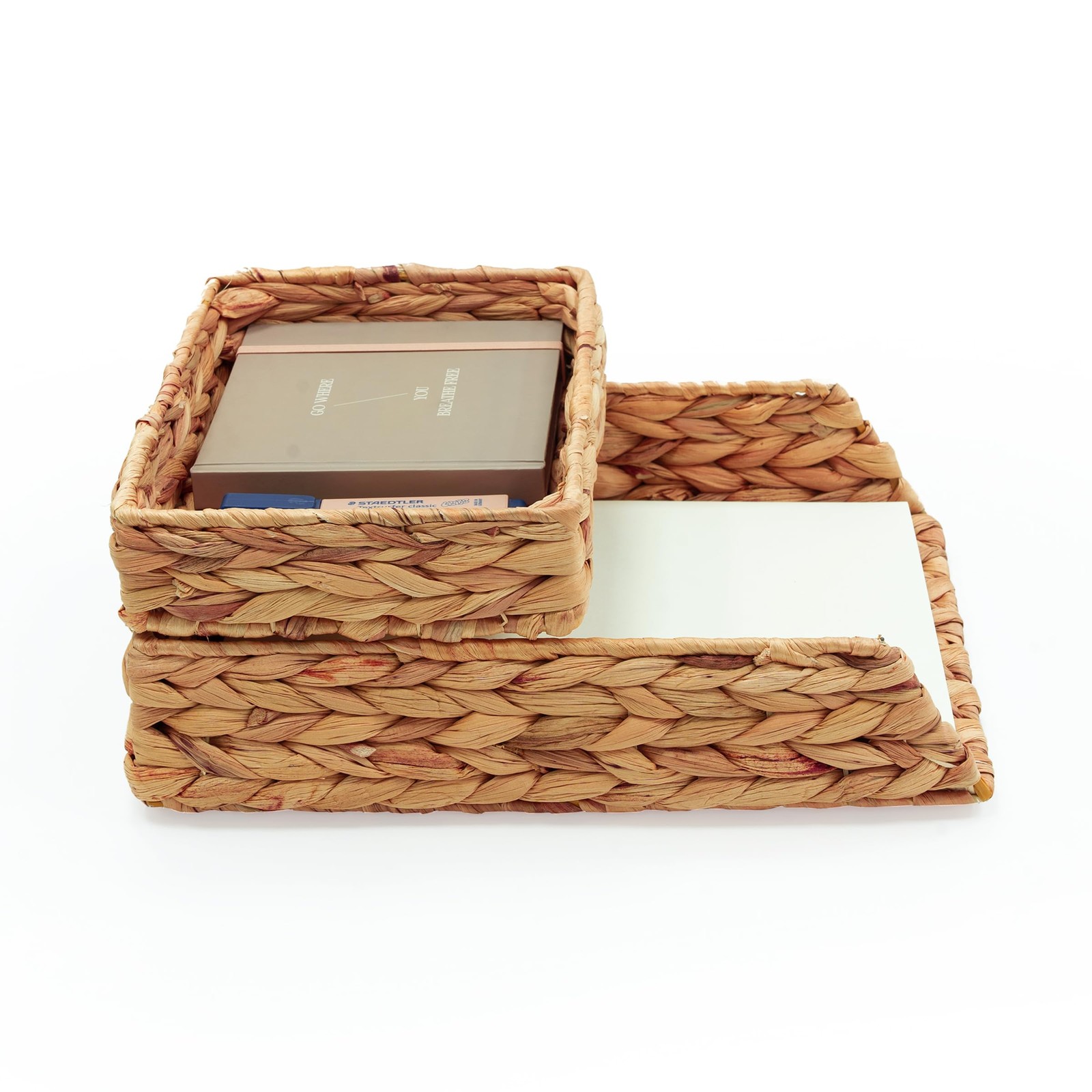 Desk Organizer Letter Tray Set of 2, Woven Water Hyacinth Tabletop Desktop fo…