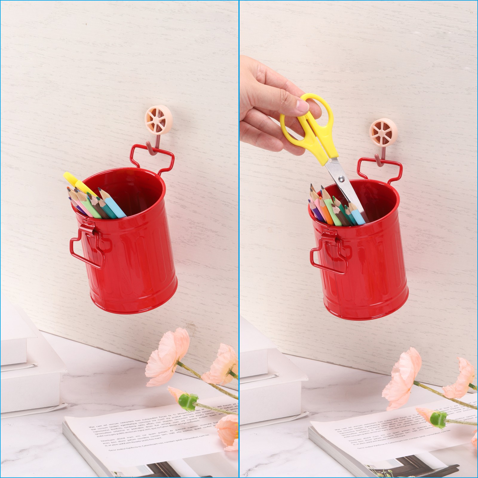 2PACK Barrel Pencil Holder Metal Pen Holder for Desk, White