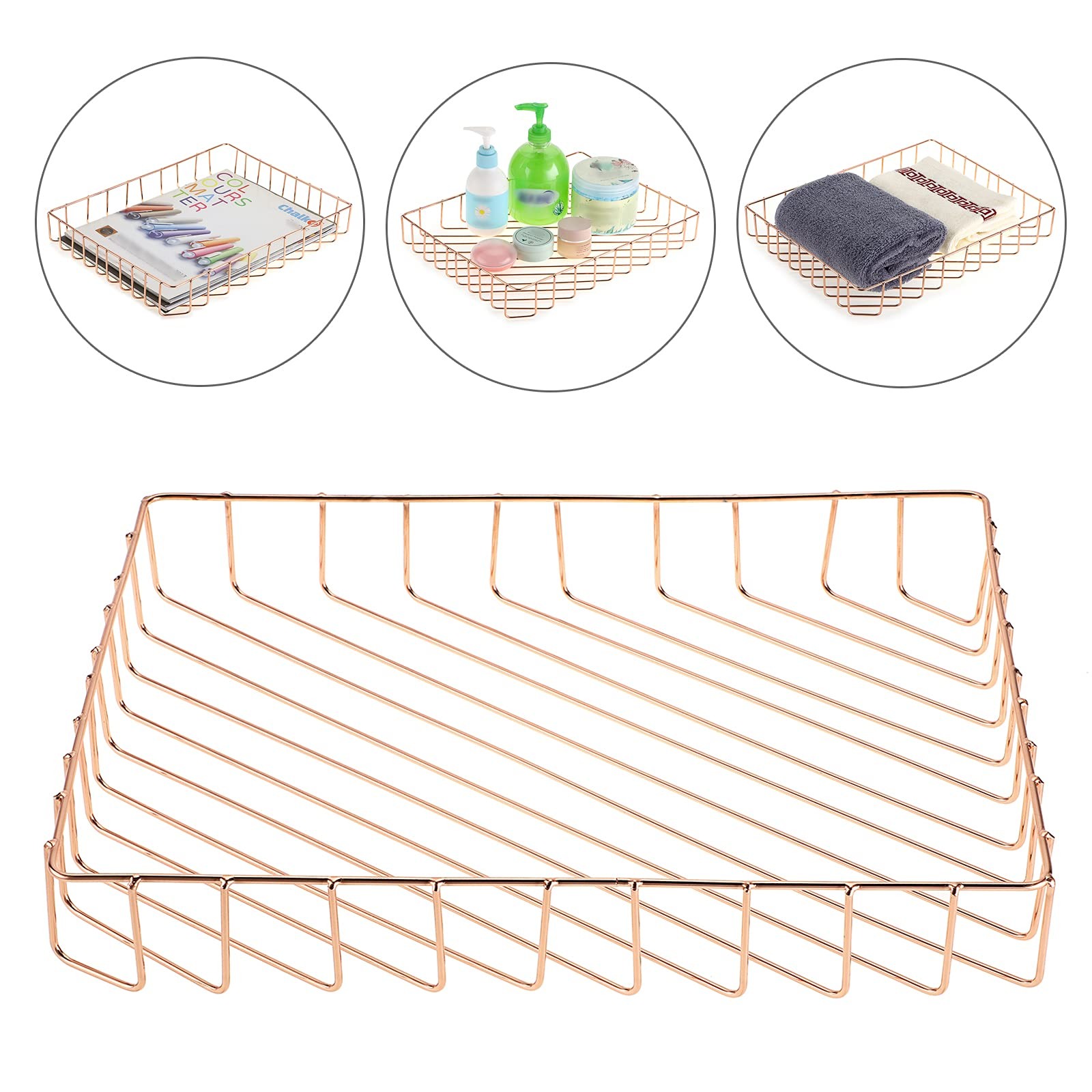 Multipurpose Rose Gold A4 File Wire Desk Tray Organizer Document Storage Bin