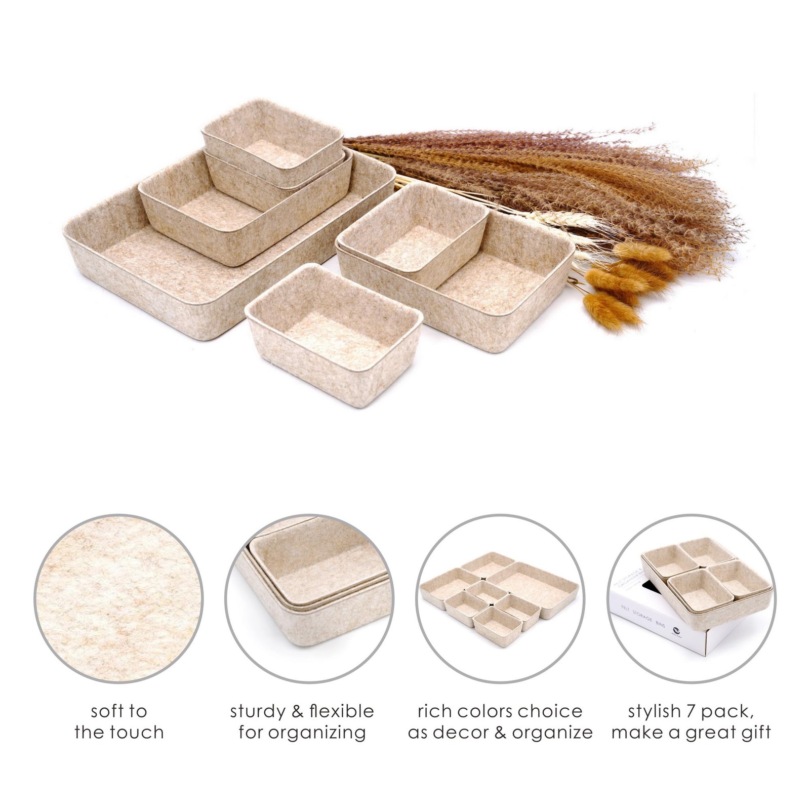 Office Drawer organizers felt storage bins Shallow Small Desk trays Draw divi…
