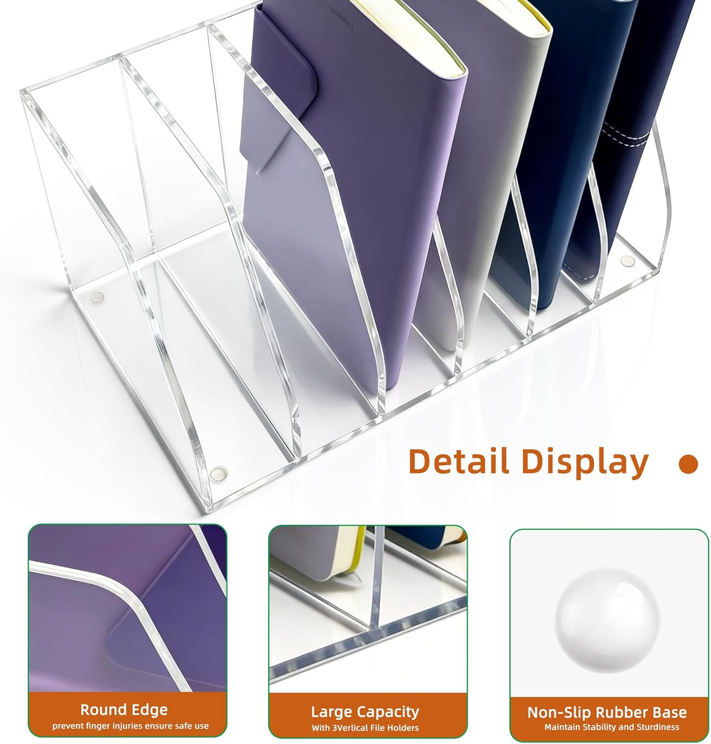 Acrylic Magazine File Holder, 6 Vertical Compartments Desk Document Sorter Organ