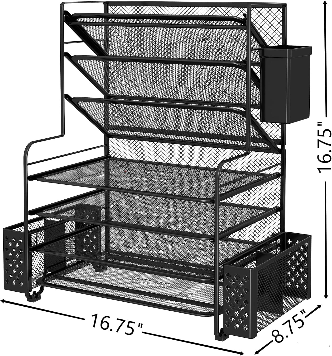 7-Tray Heavy-Duty Desktop File Organizer with Removable Pen & Basket Storage