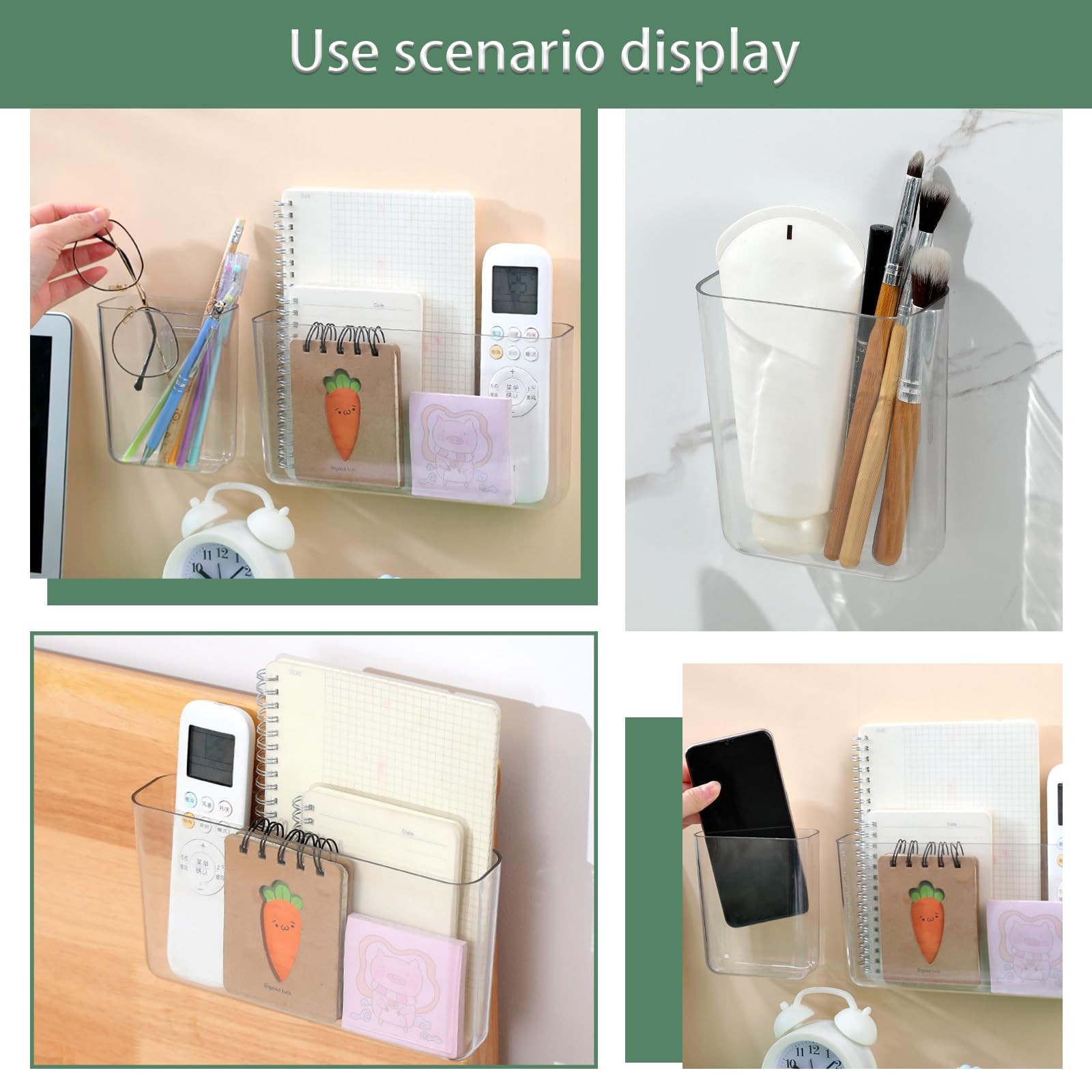 2 Pack Clear Wall Mount Remote Control Pen Holder No Drilling, Adhesive Acryl…