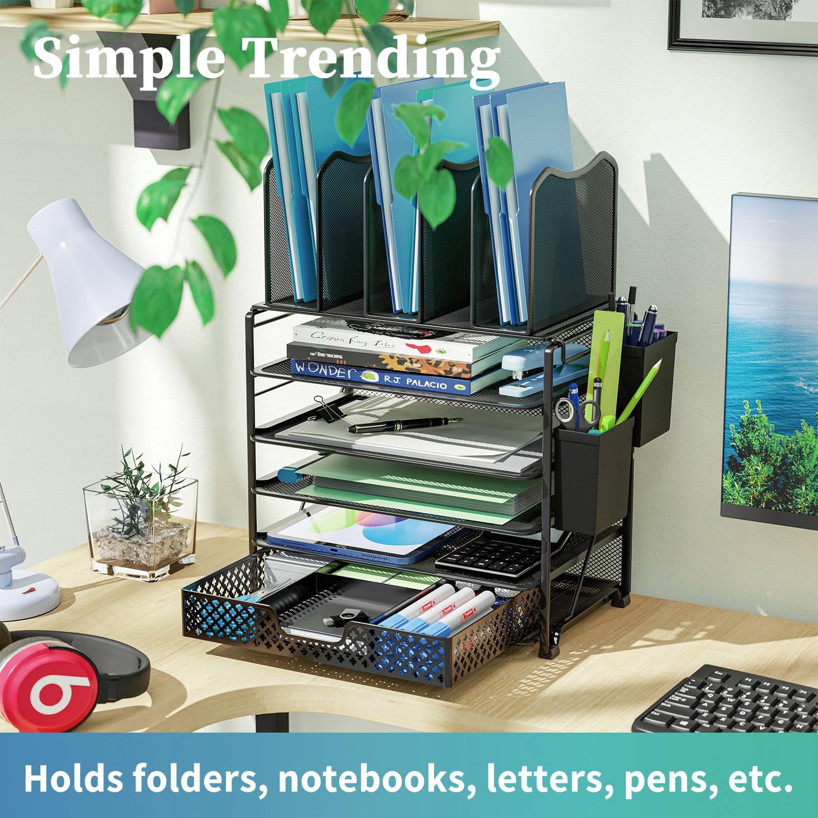 5 Tier Mesh Desk File Organizer 13.25”W x 9.25”D x 19.5”H – Sliding Drawer