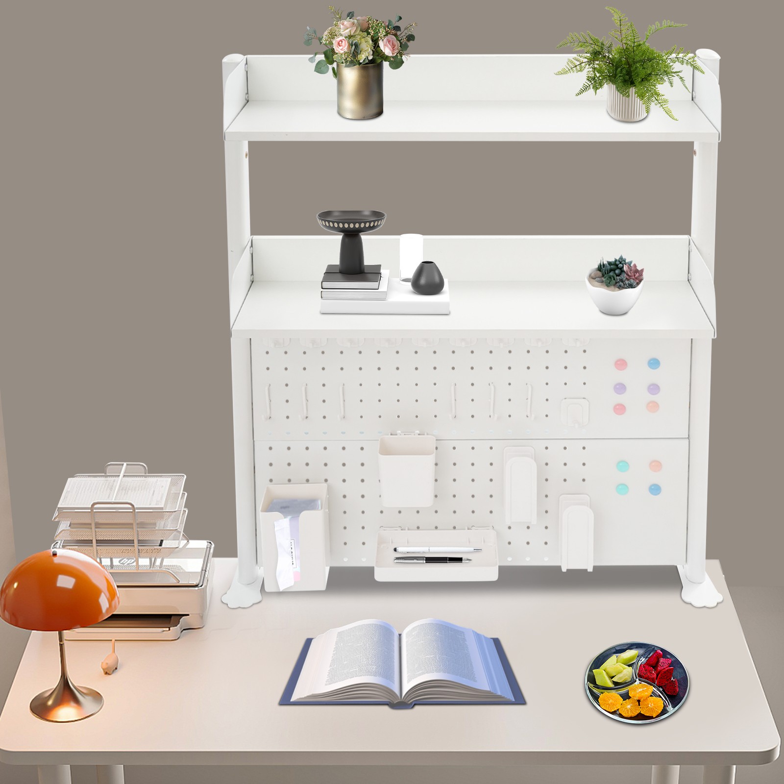 Clamp-on Desk Shelf with Pegboard, Clamp On Desk Bookshelf Desk Above Organizer