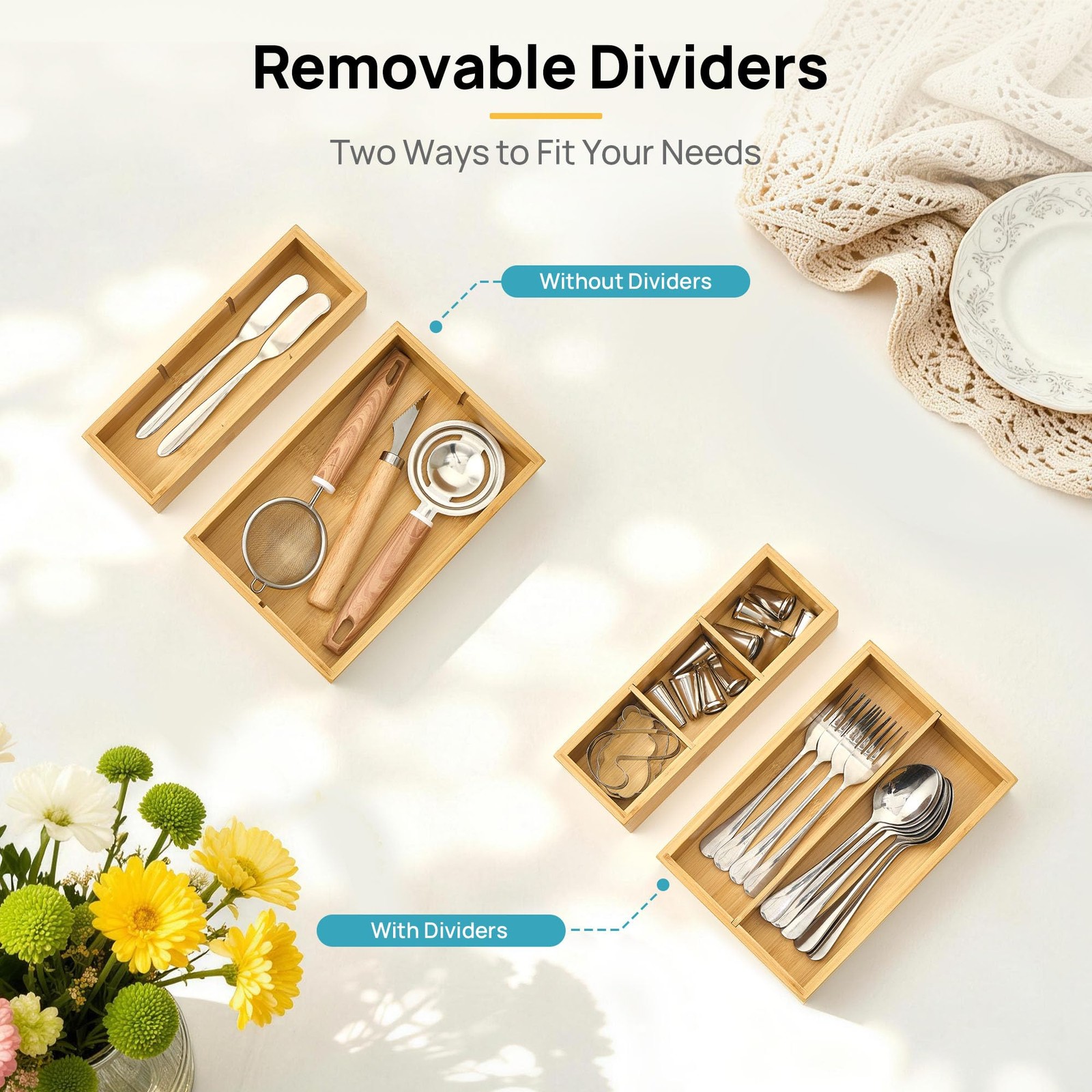 Vtopmart Bamboo Drawer Organizer Boxes – Set of 7 Multi-purpose Wooden