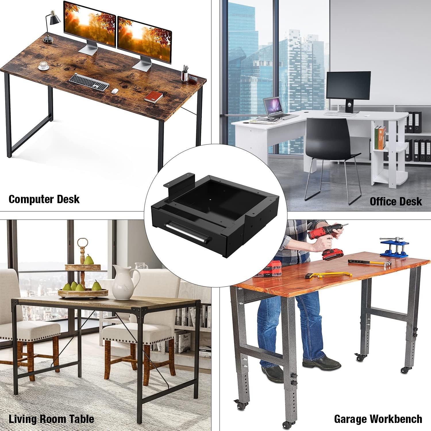 Under Desk Drawer Storage, Pull-Out Office Hidden Counter Drawer, Metal Slidi…