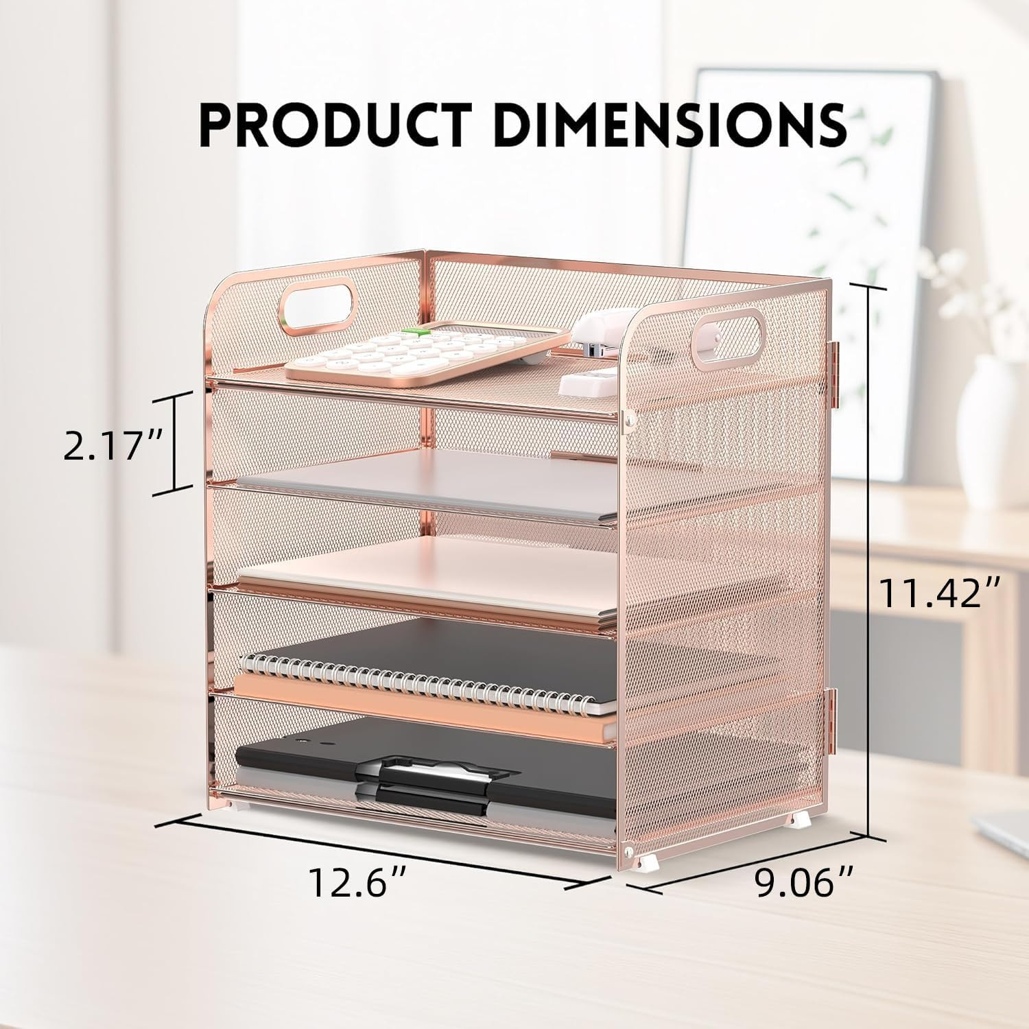 5 Trays Paper Organizer Letter Tray with Handle-Mesh Desk File Organizer, Paper