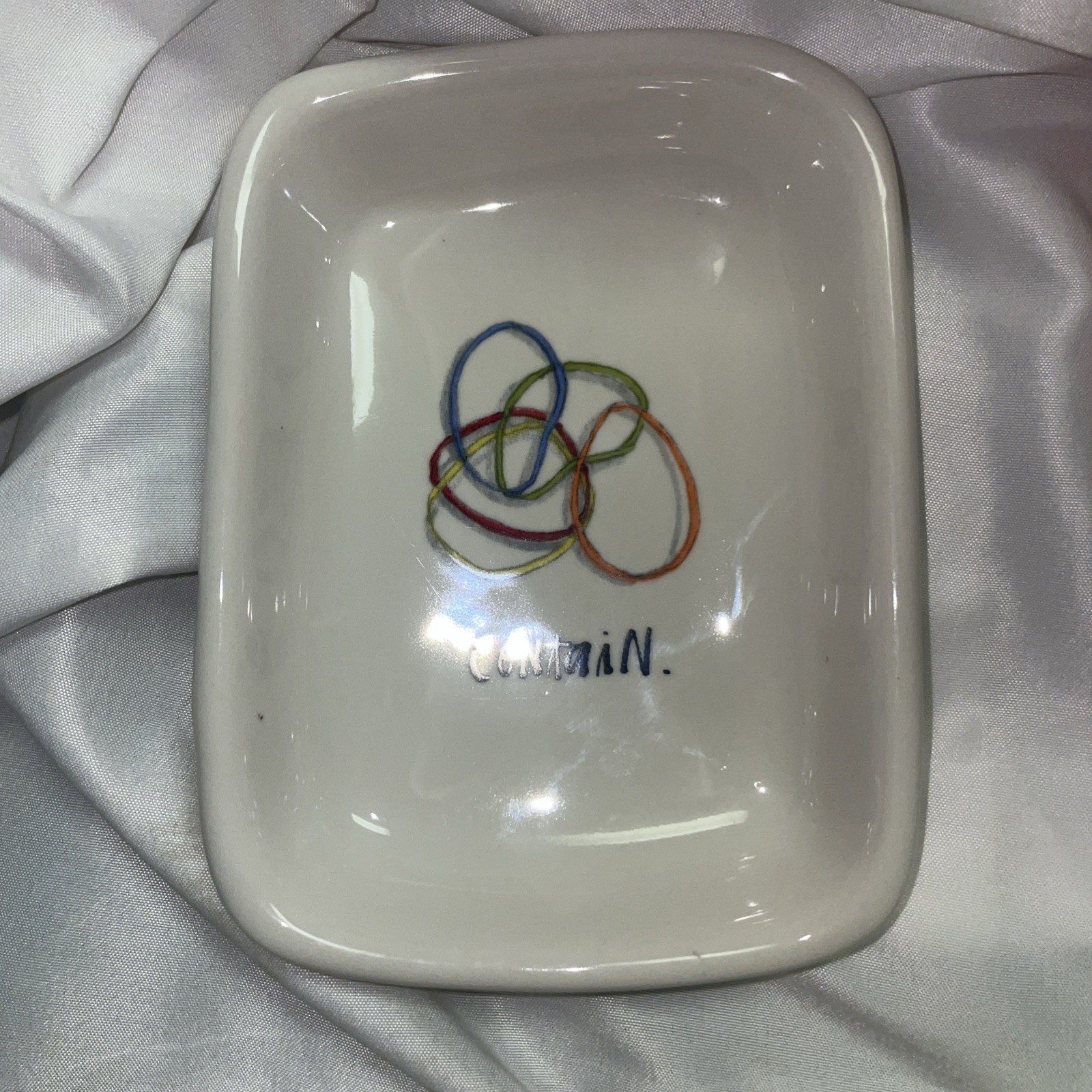 Rae Dunn TAPE Dispenser Rubber Band Tray And Paperclip Tack Tray Office Lot Rare