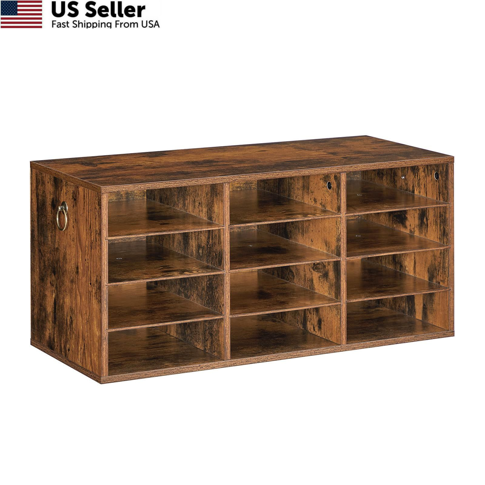 HOOBRO Countertop Mail Sorter 28.1″L x 11.8″W x 13.3″H, Rustic Brown