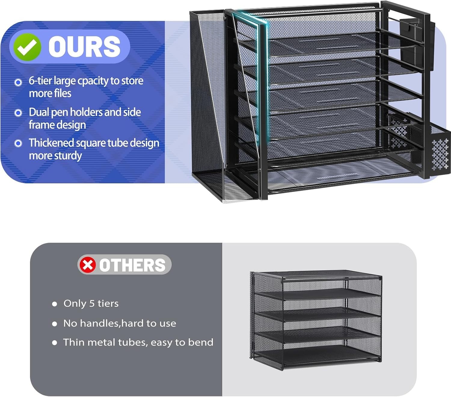 Durable 6-Tier Desk Organizer with Sliding Drawer & Pen Holders – Metal Finish