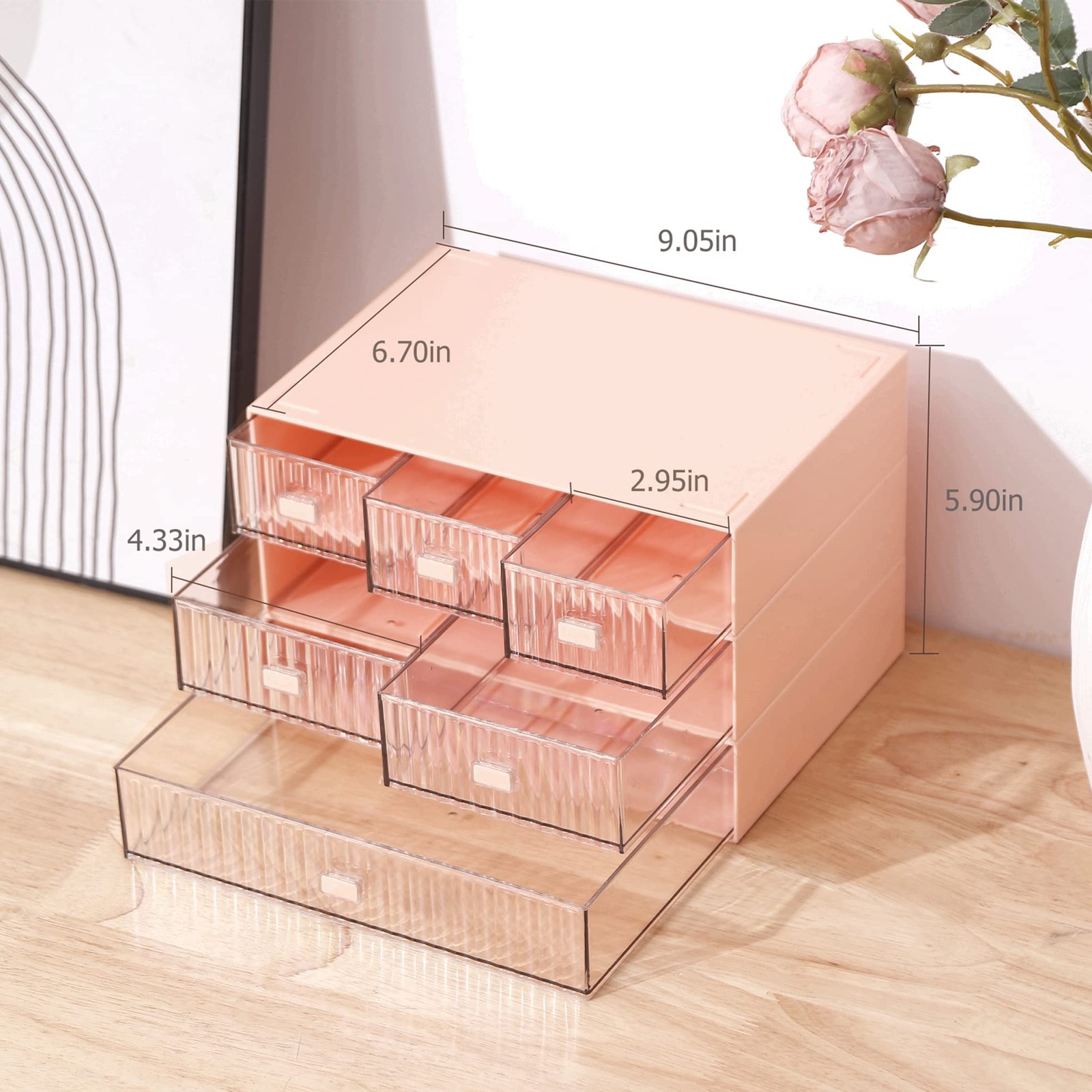 Ykpokir Desktop Organizer Drawers Stackable 3 Tier Storage Pink Accessories