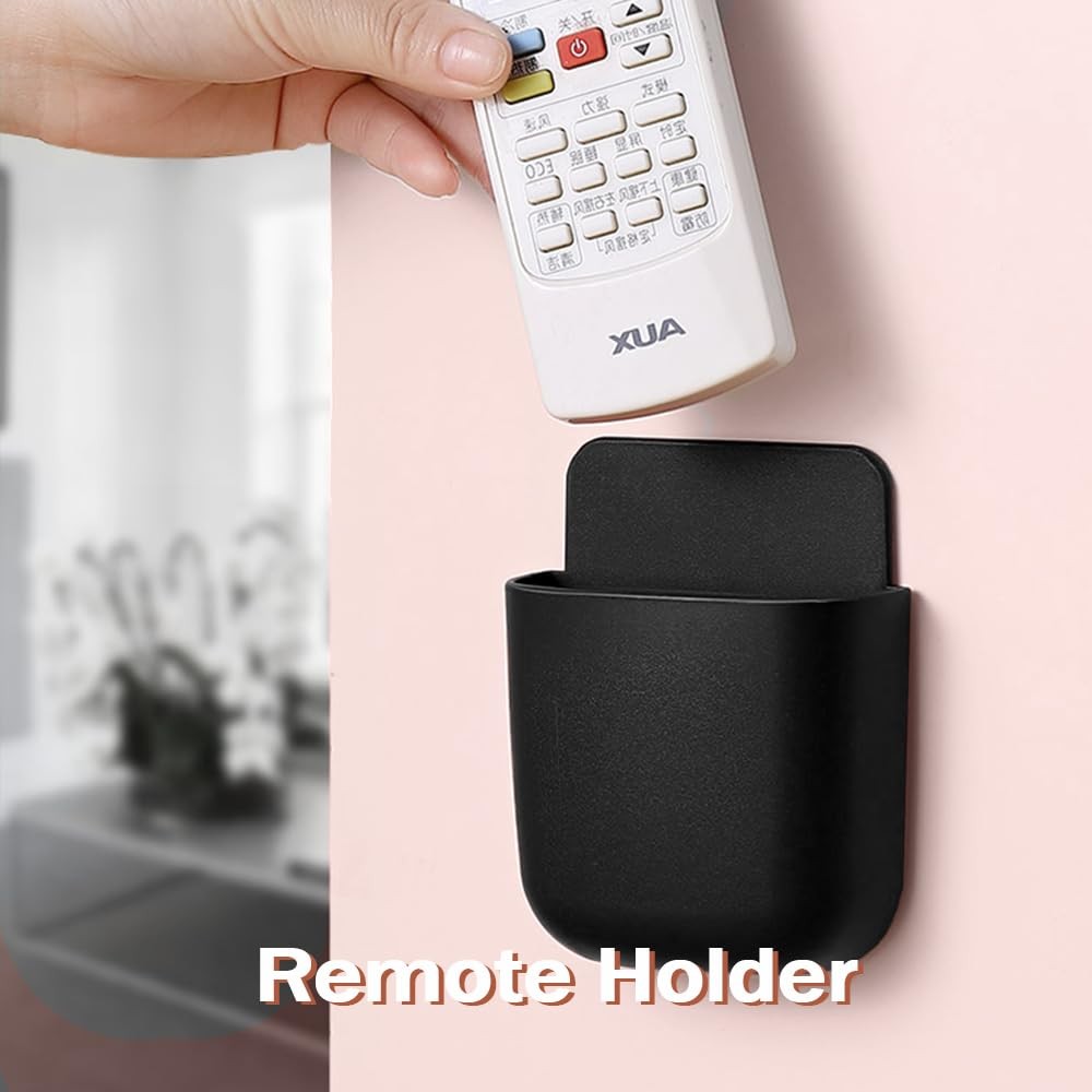 Wall Mount Charging Phone Holder Remote Control Storage Box, 3 Pack – Black
