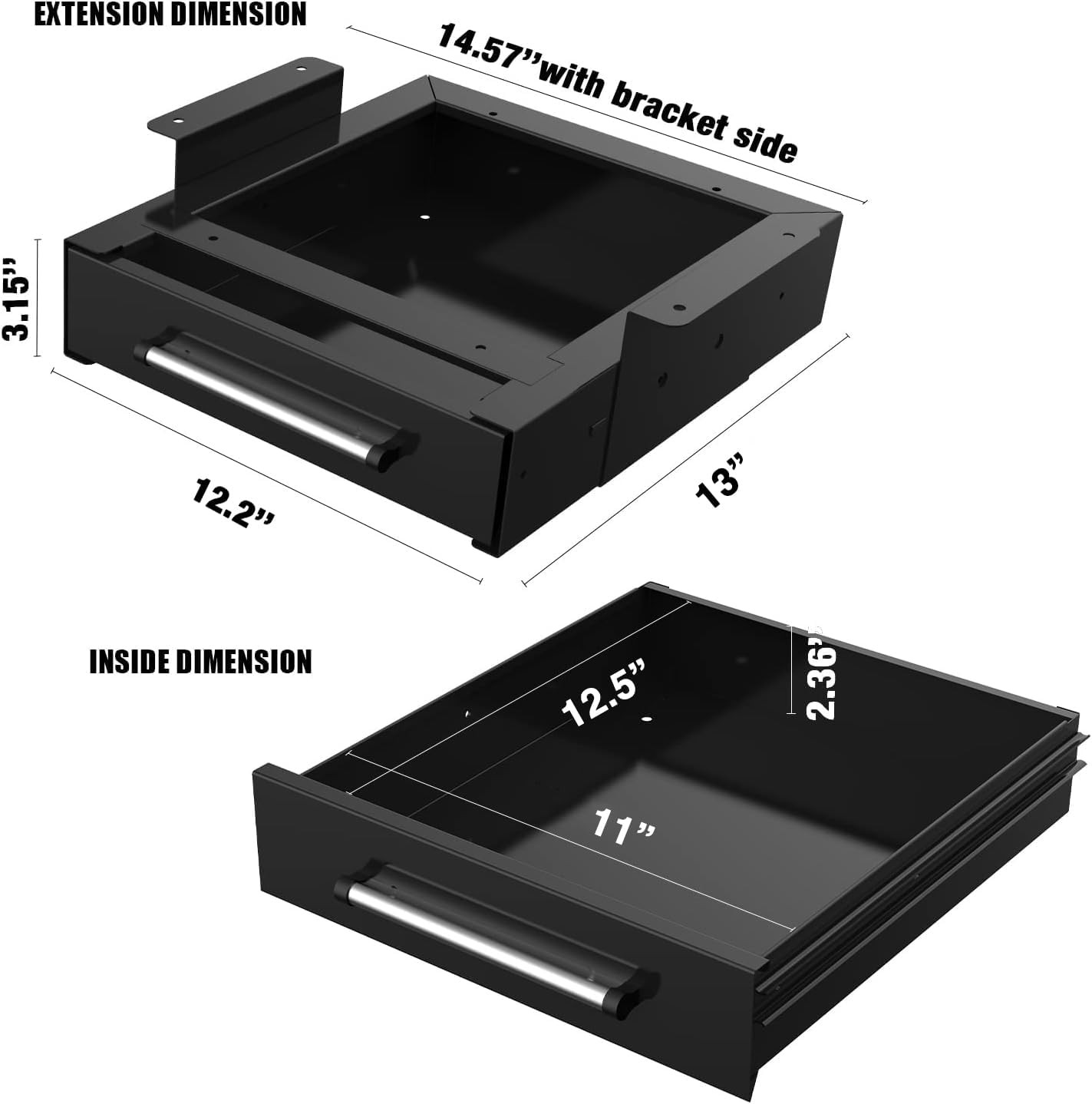 Under Desk Drawer Storage, Pull-Out Office Hidden Counter Drawer, Metal Slidi…
