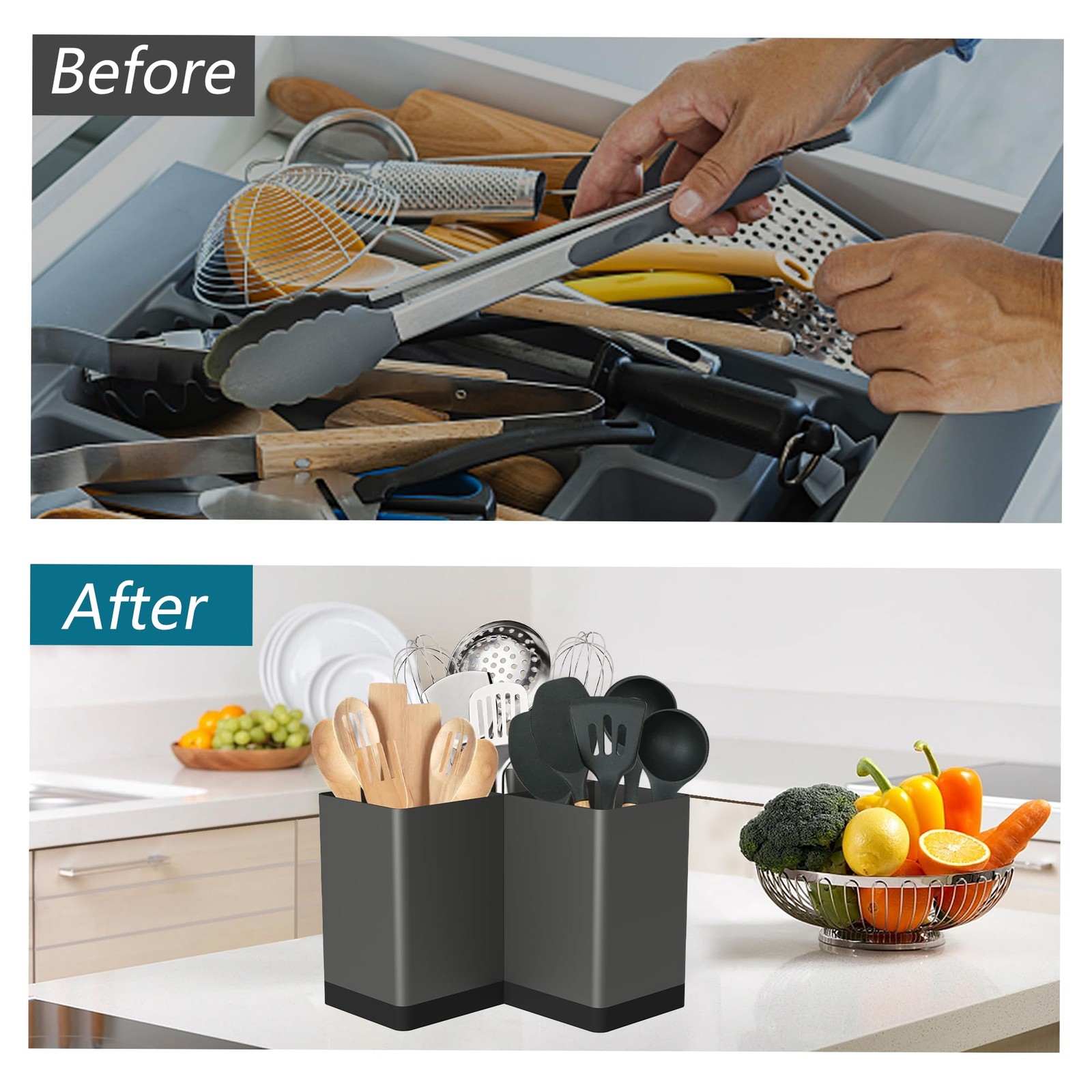 Suli Utensil holder, Kitchen Organizer for Corner Grey