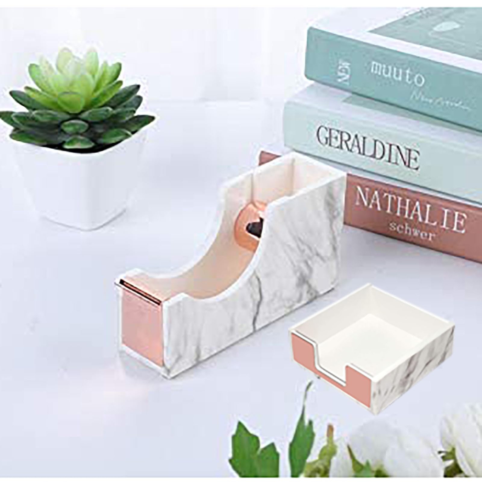 Supfoxer Marble White Metal Sticky Notes Holder for 3×3 Adhesive Notepads