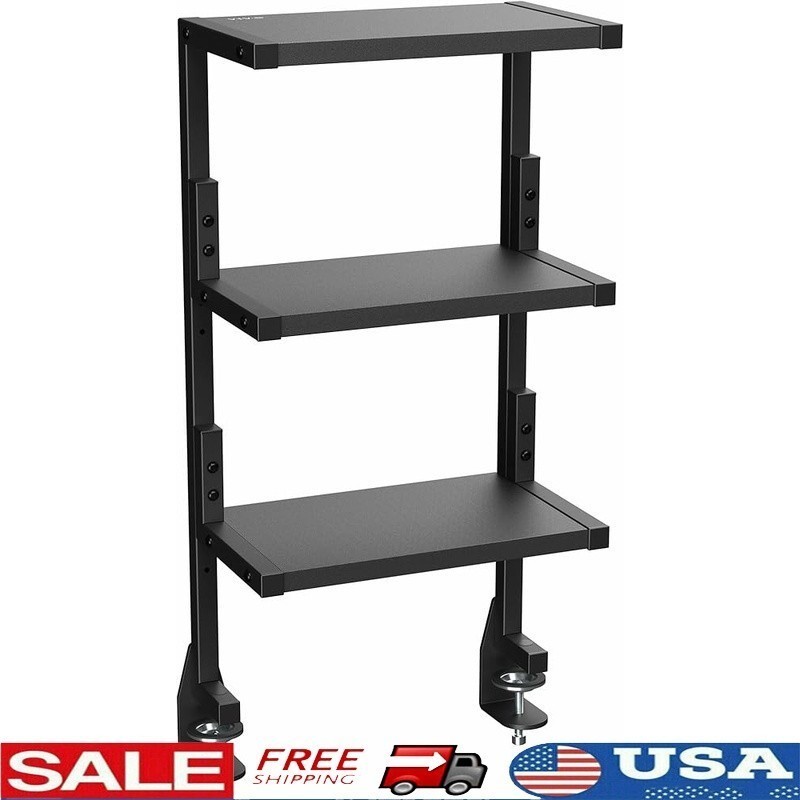 Clamp-On 3-Tier Desk Shelf Organizer Adjustable Storage Office Gaming Supplies