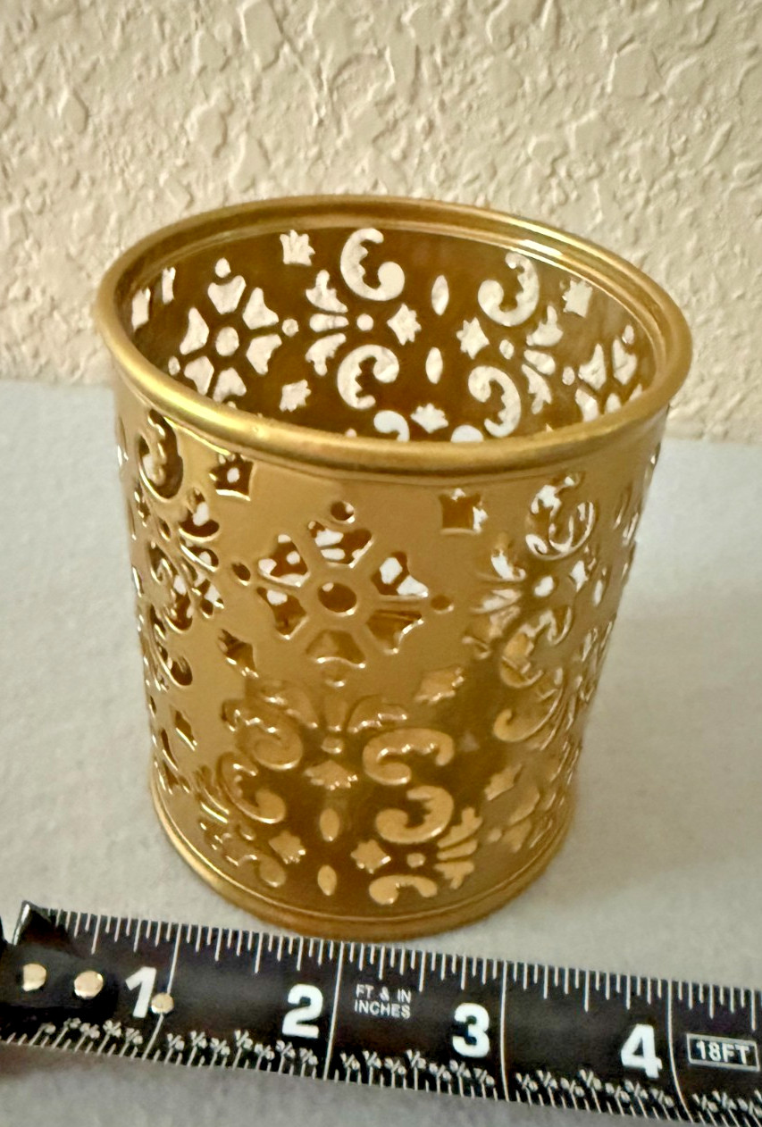 Gold Metal GLITZ Filigree Desk Accessory 3 Piece Set Letter Caddy Pen Holder