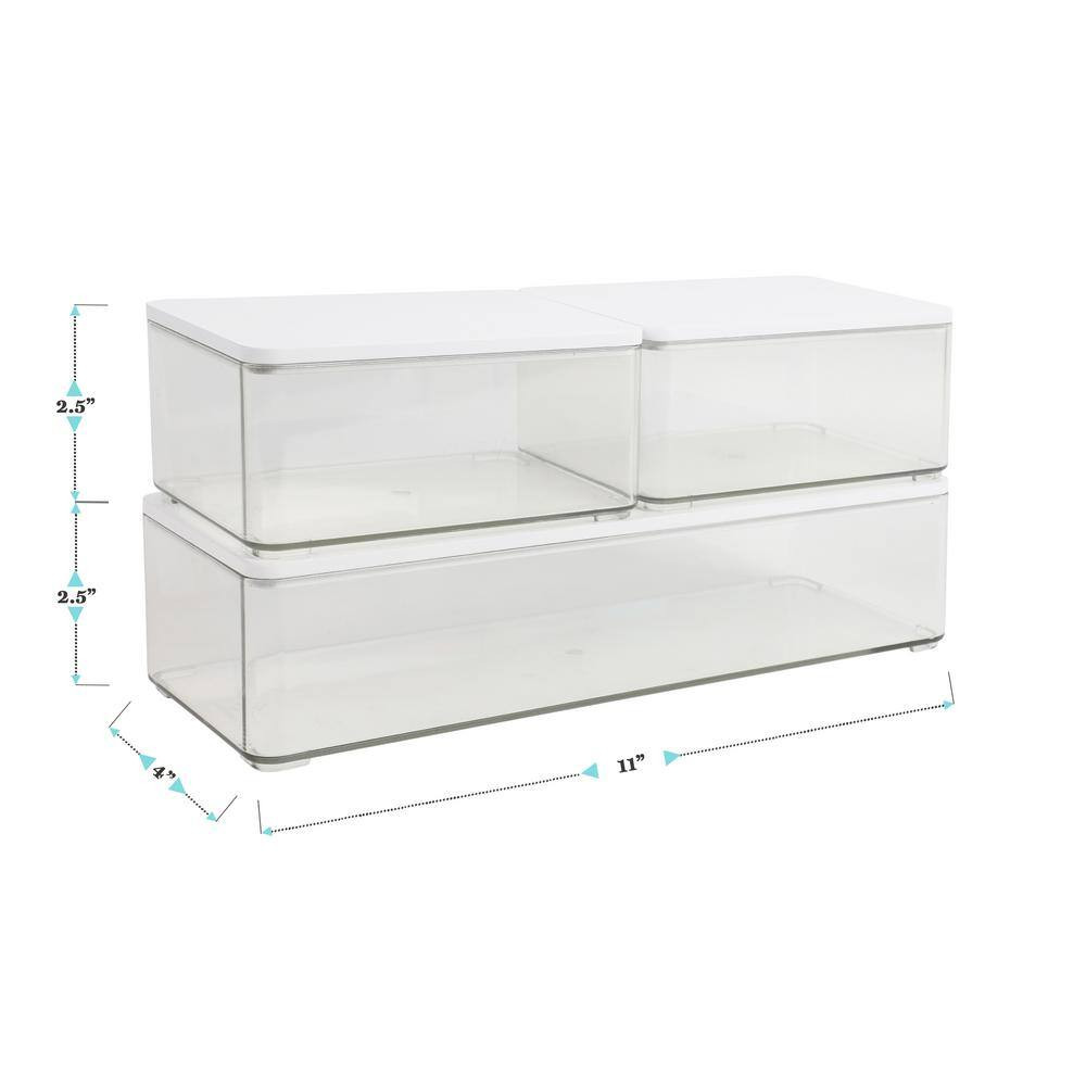 Clear/White Wood Desk Organizer Set of 3 – 2 Small/1 Large
