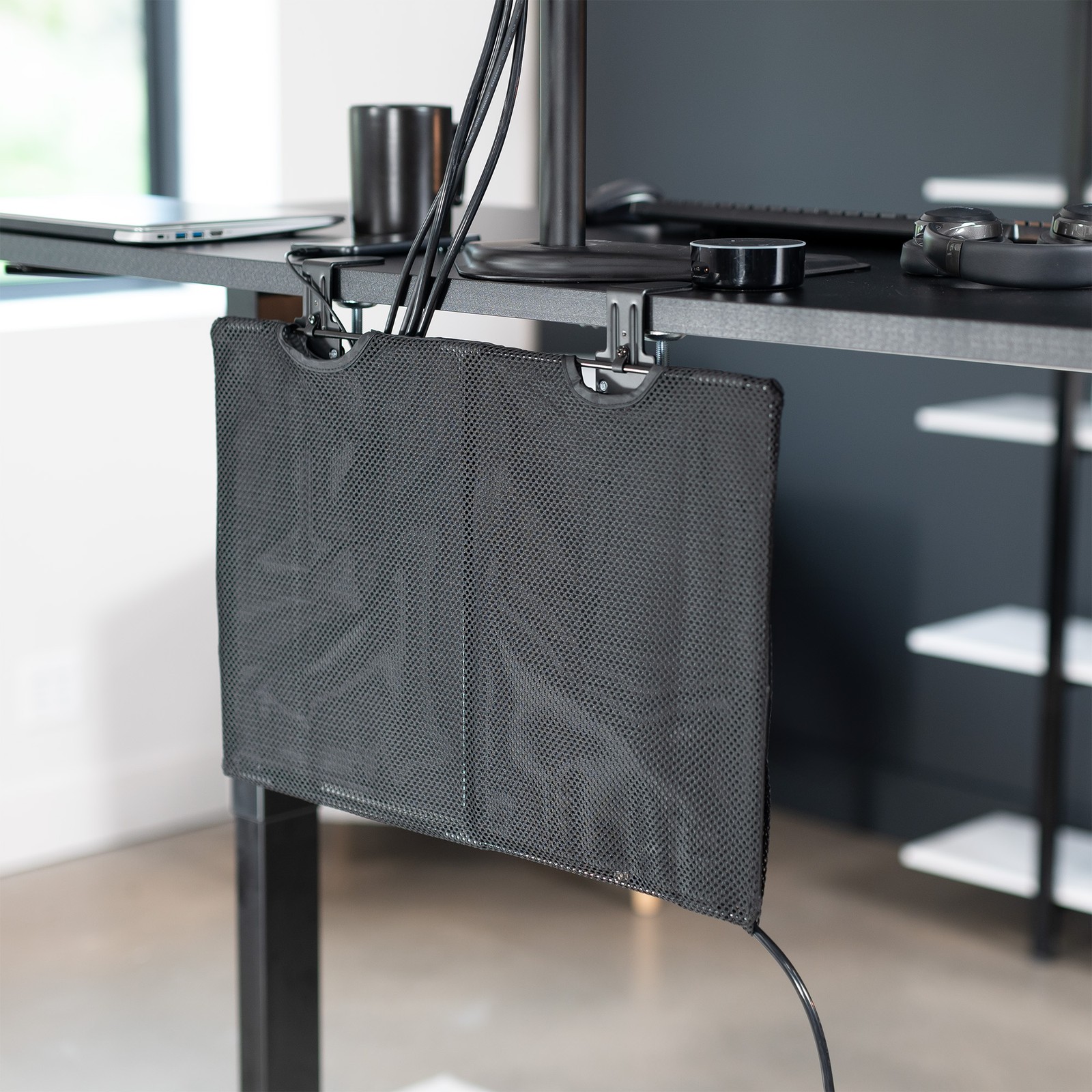 VIVO Black Clamp-on 24″ Privacy & Cable Management Sleeve Panel Kit for Desk
