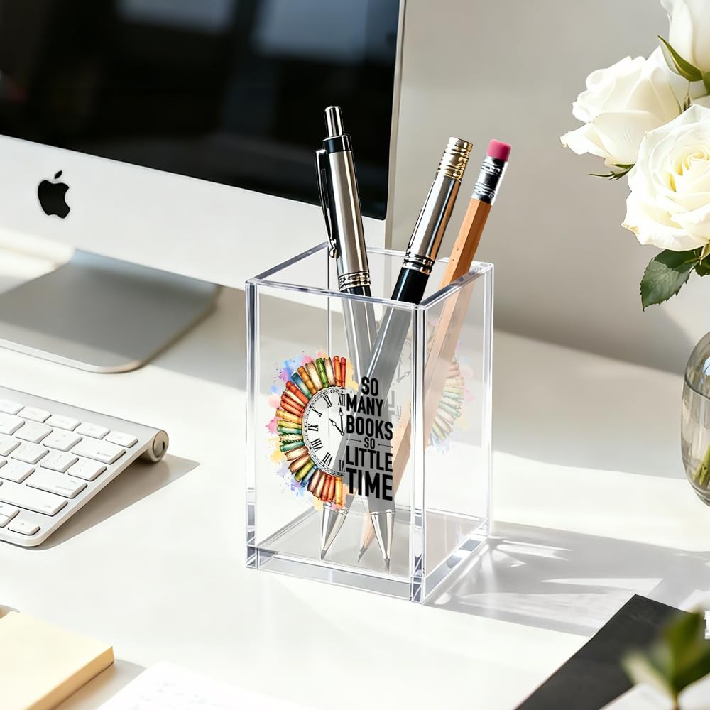 So Many Books So Little Time Acrylic Pen Holder Cosmetic Organizer, Funny Boo…