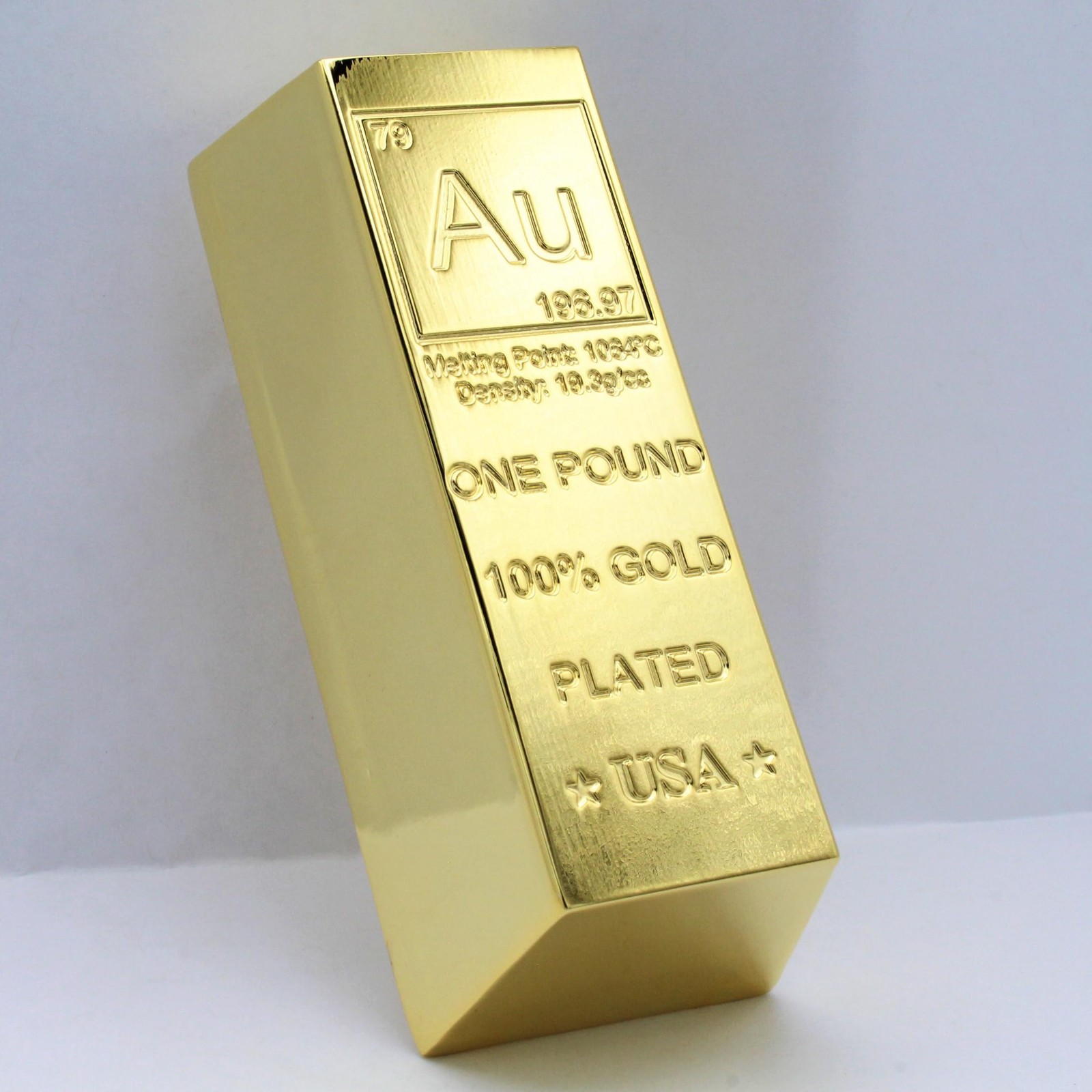 1 lb Gold Plated Bar (Trapezoid Ingot) 18K Paperweight – Element Design with Cer