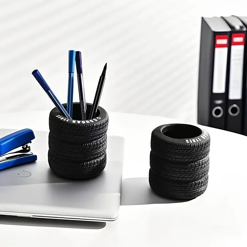 1Pc Tire Shaped Pen Holder PVC Desk Organizer for School Office Home Desk