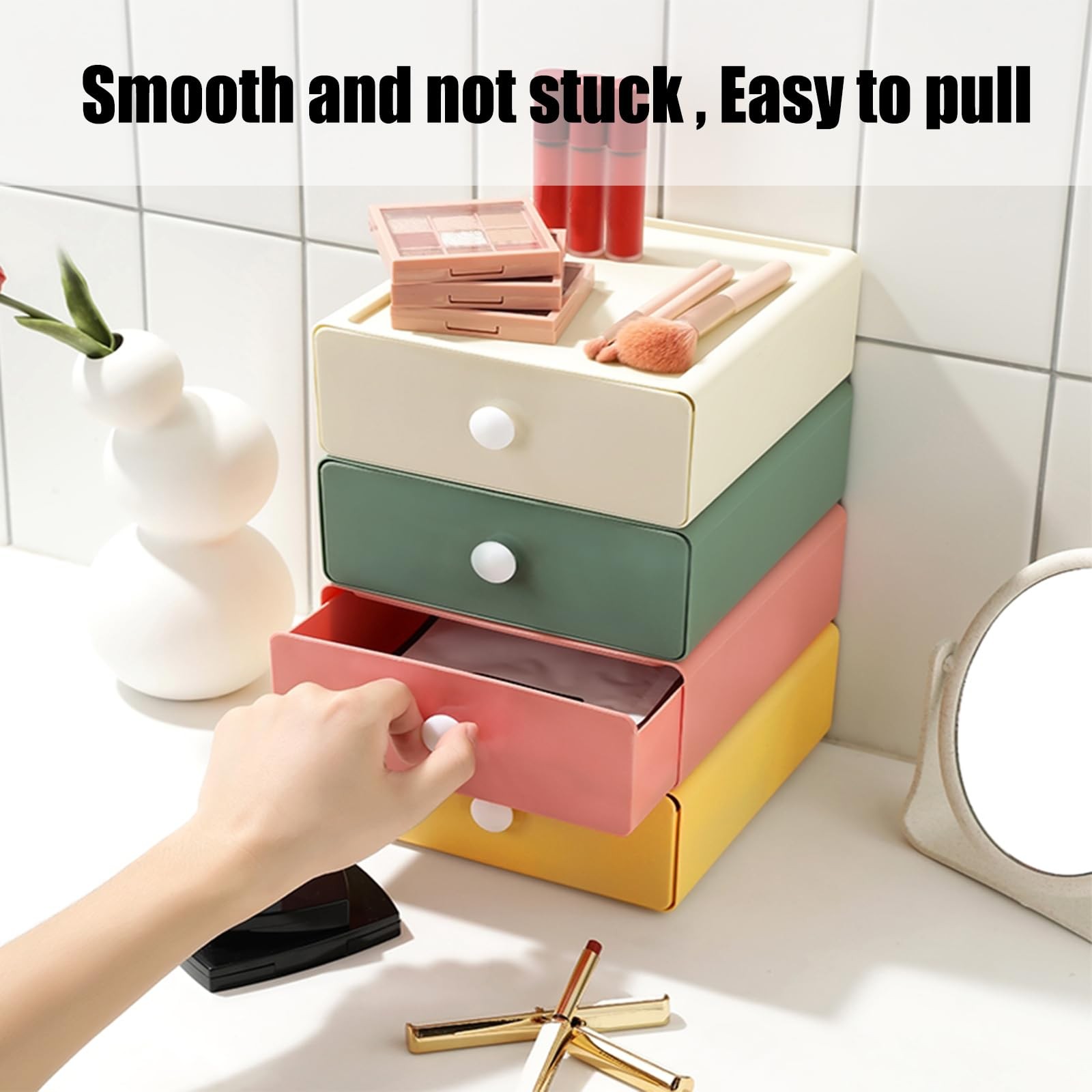 RETON 4 PCS Desktop Storage Drawers, 18.5cm x 20cm x 7.5cm, Multicolor