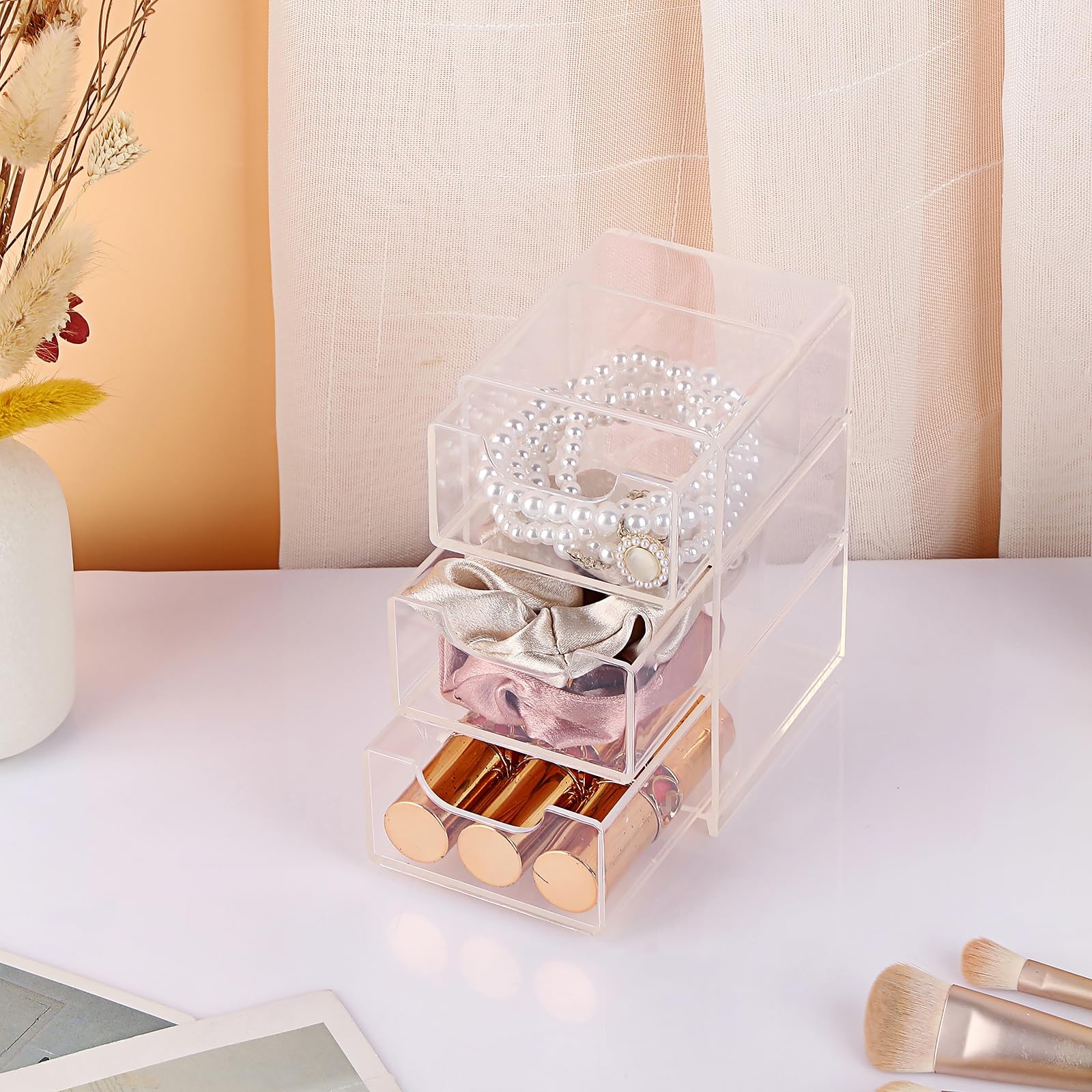 Hipiwe Acrylic Drawer Organizer Qtip Holder for Cotton Pad 1 Pack, Clear