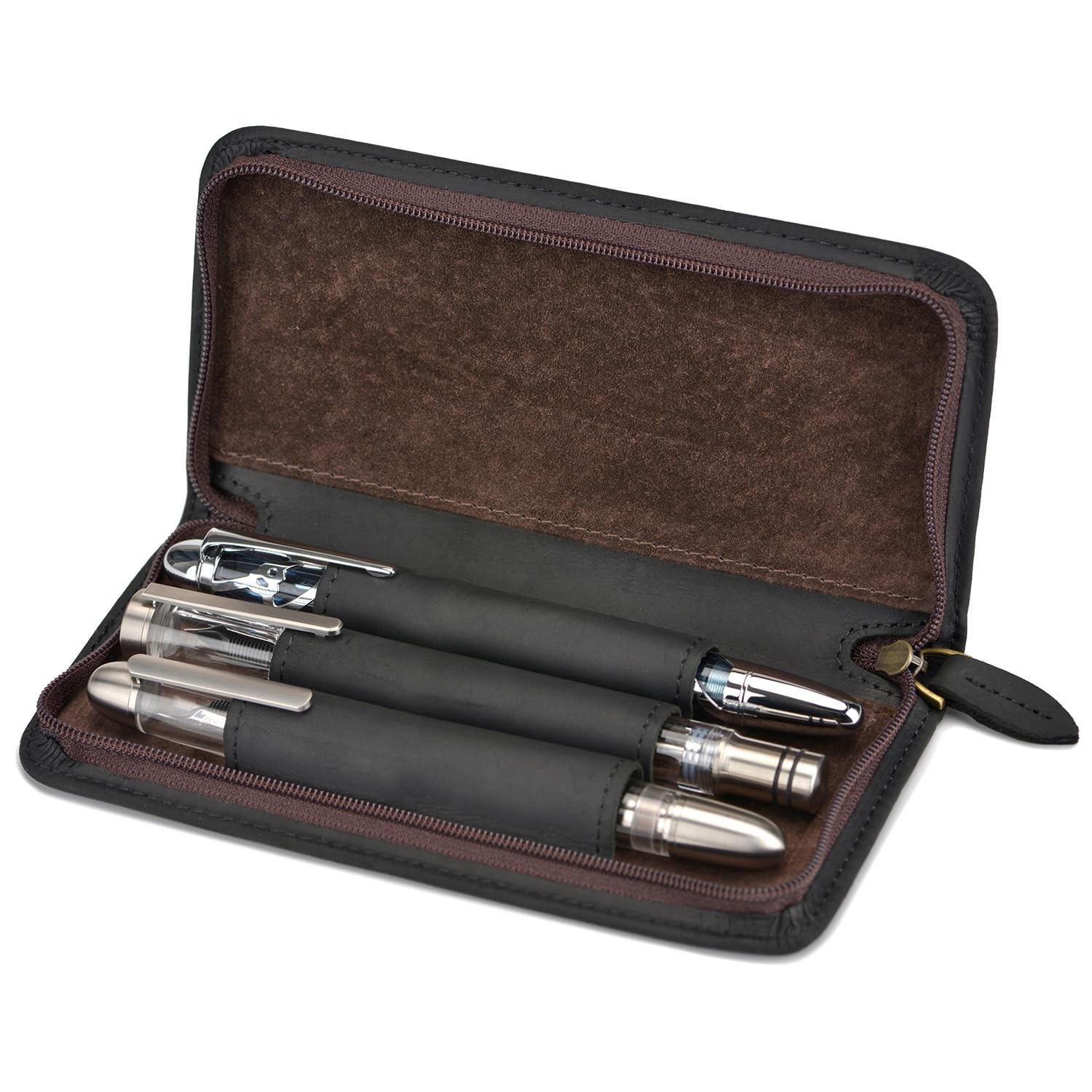 Fountain Pen Case 3 Divided Slots Crazy Horse Leather Pen Holder, Handmade Di…