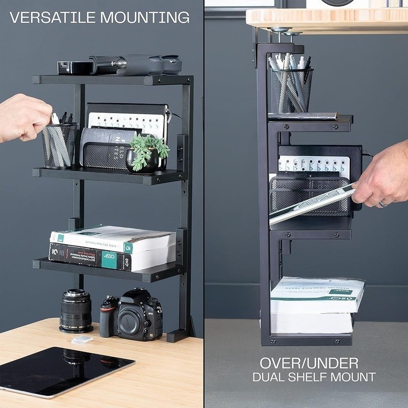 Clamp-On 3-Tier Desk Shelf Organizer Adjustable Storage Office Gaming Supplies