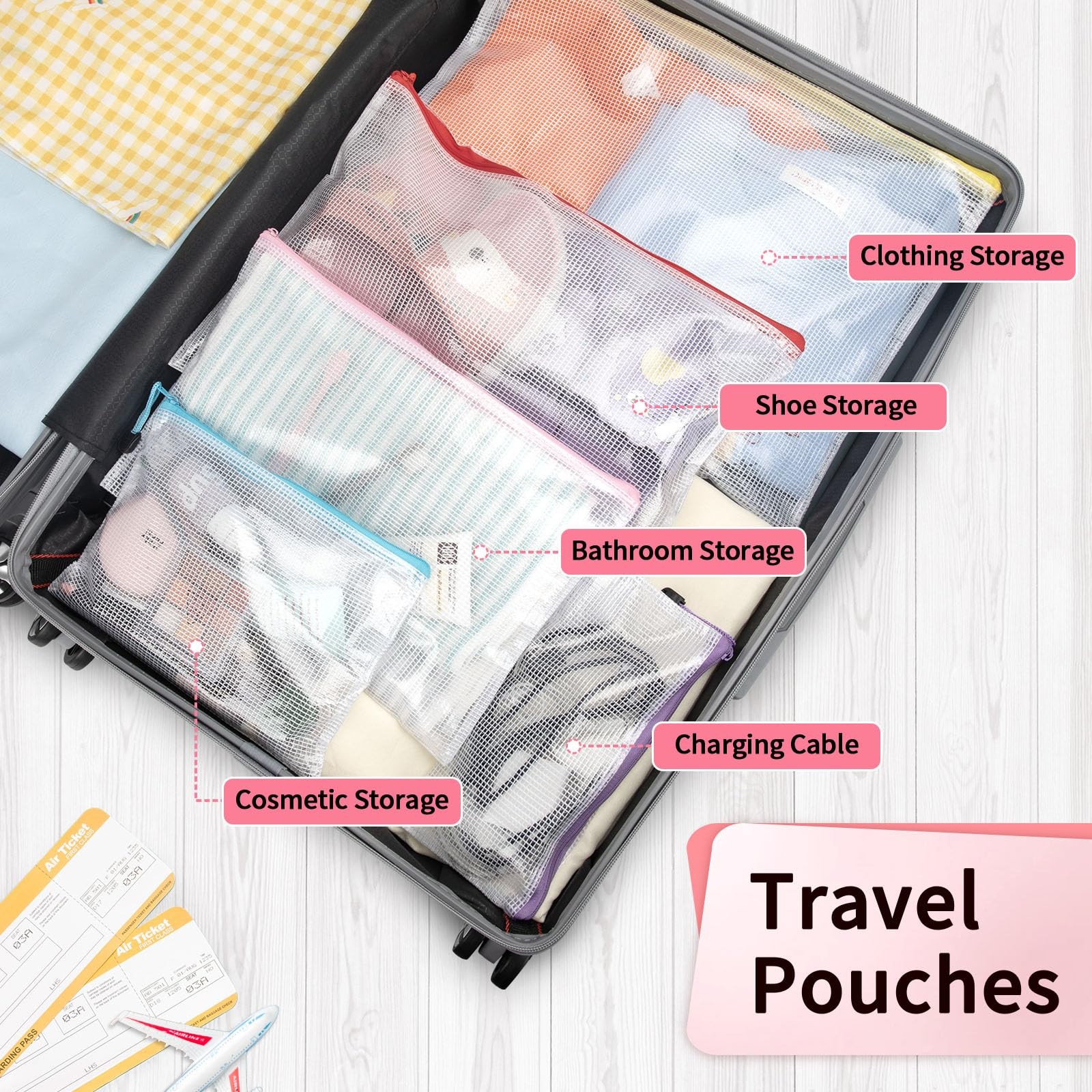 Extra Large Waterproof Zipper Pouches – 12 Pack, 16.9×12.4 in, 12 Colors