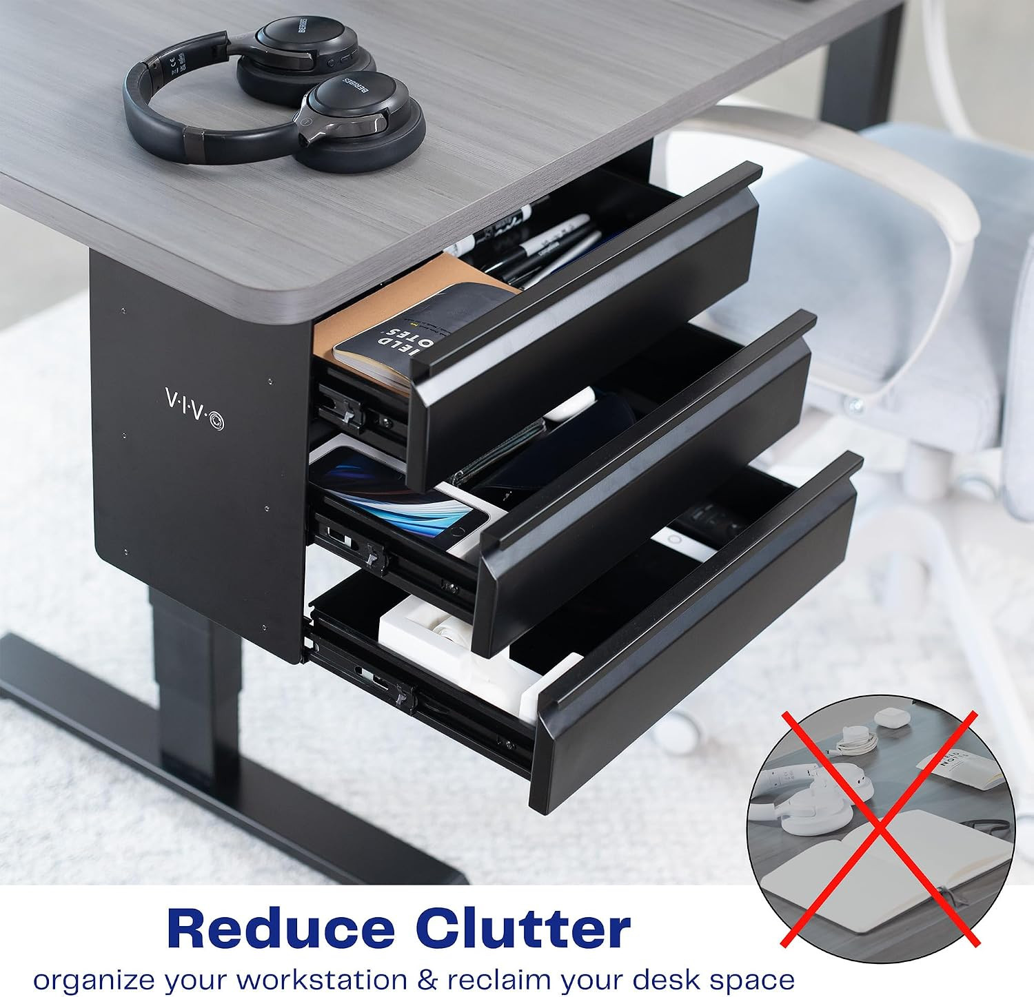 VIVO 16″ Slide Out Dual Tier Under Desk Storage Drawer Organizer – Black