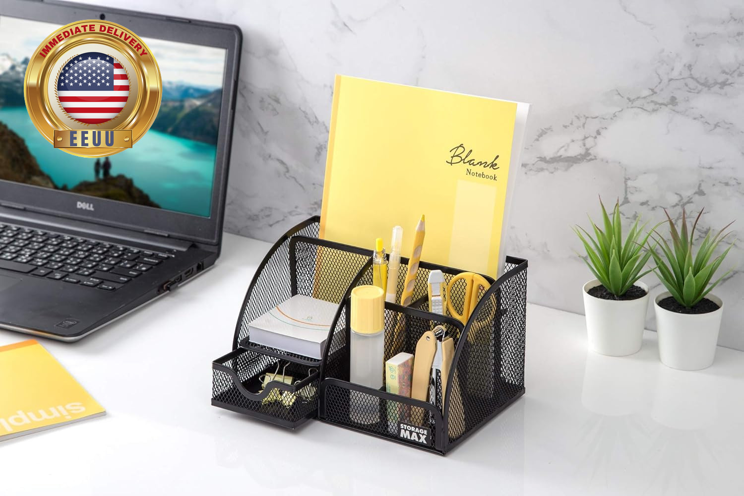 Desk Organizer with Drawer, Desktop Wire Mesh Sorter with 6 Compartments for Pen