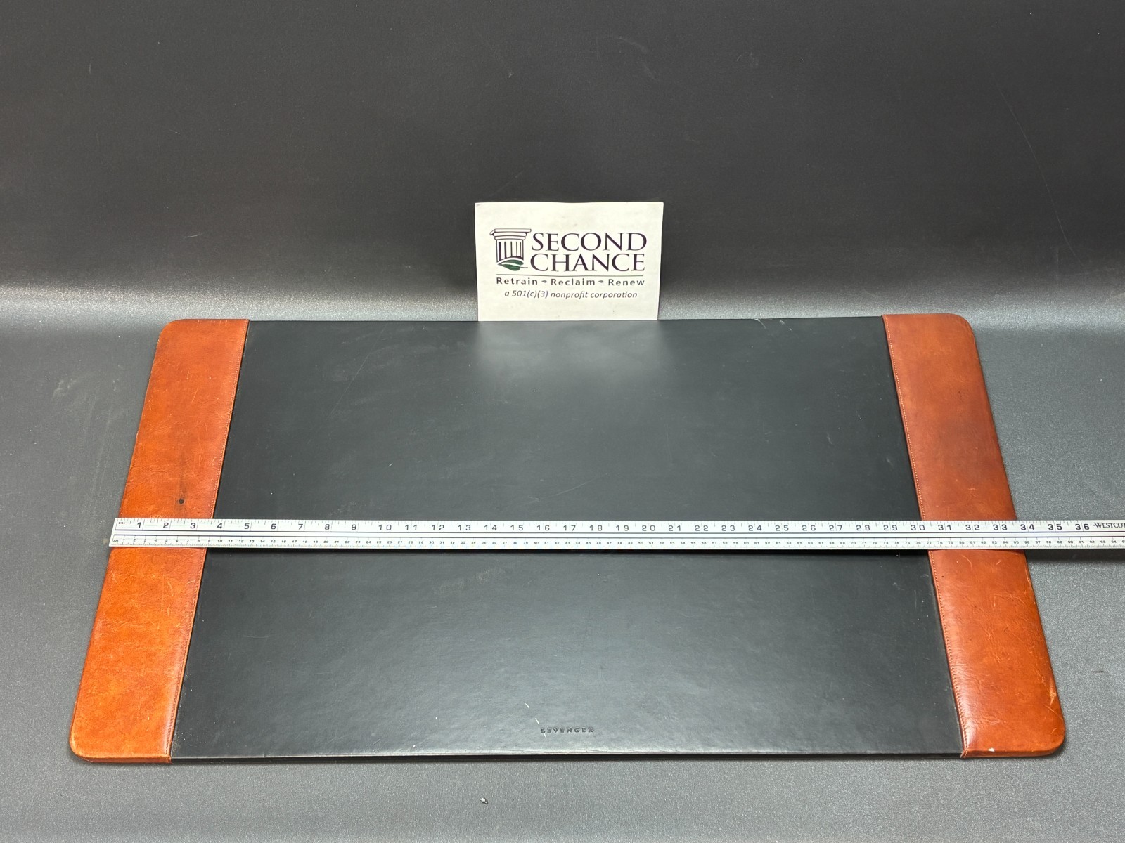 Levenger Black And Brown Leather Office Desk Pad 34″ x 20″