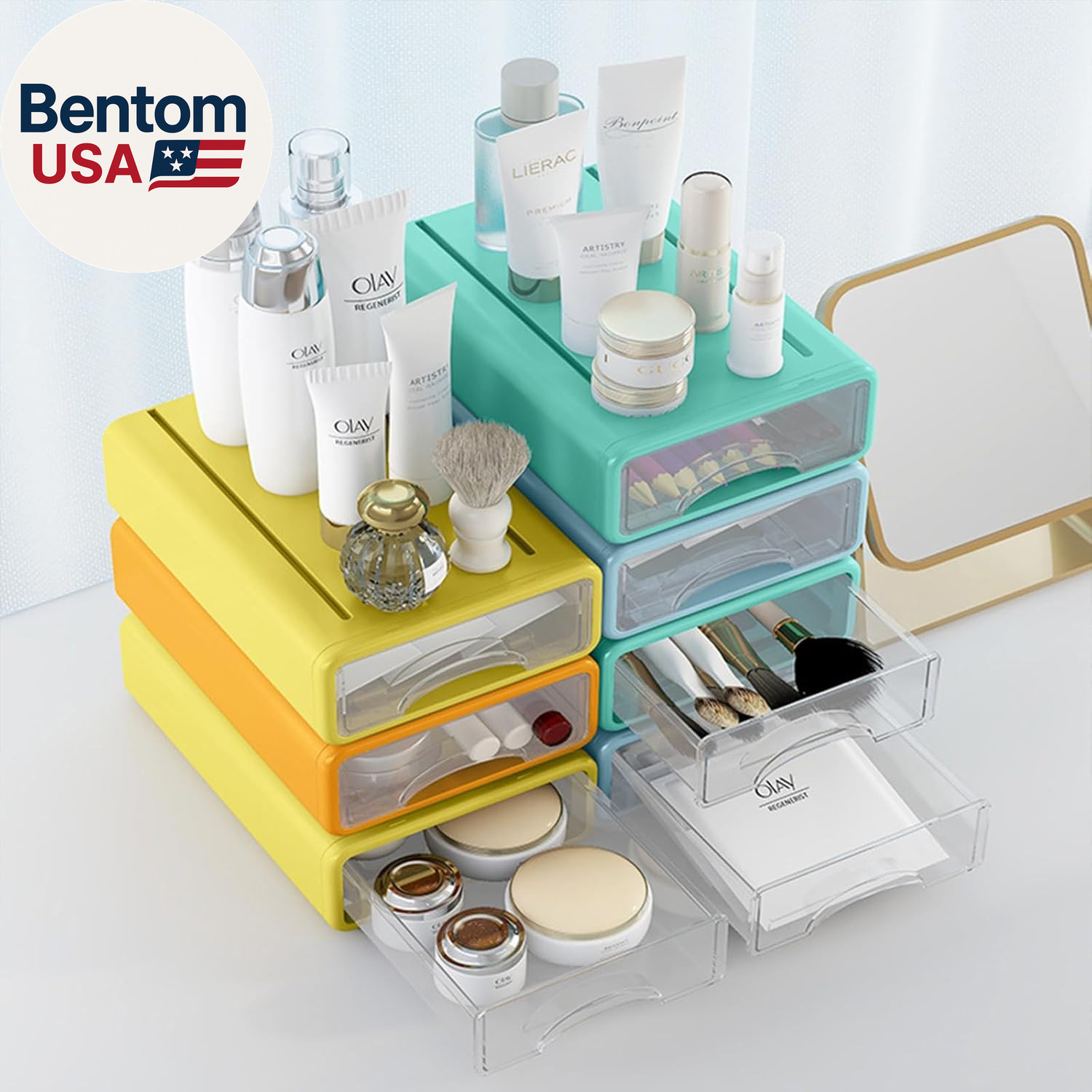 Desk Organizer with Drawers, Stackable Storage Drawers with Compartments Desktop