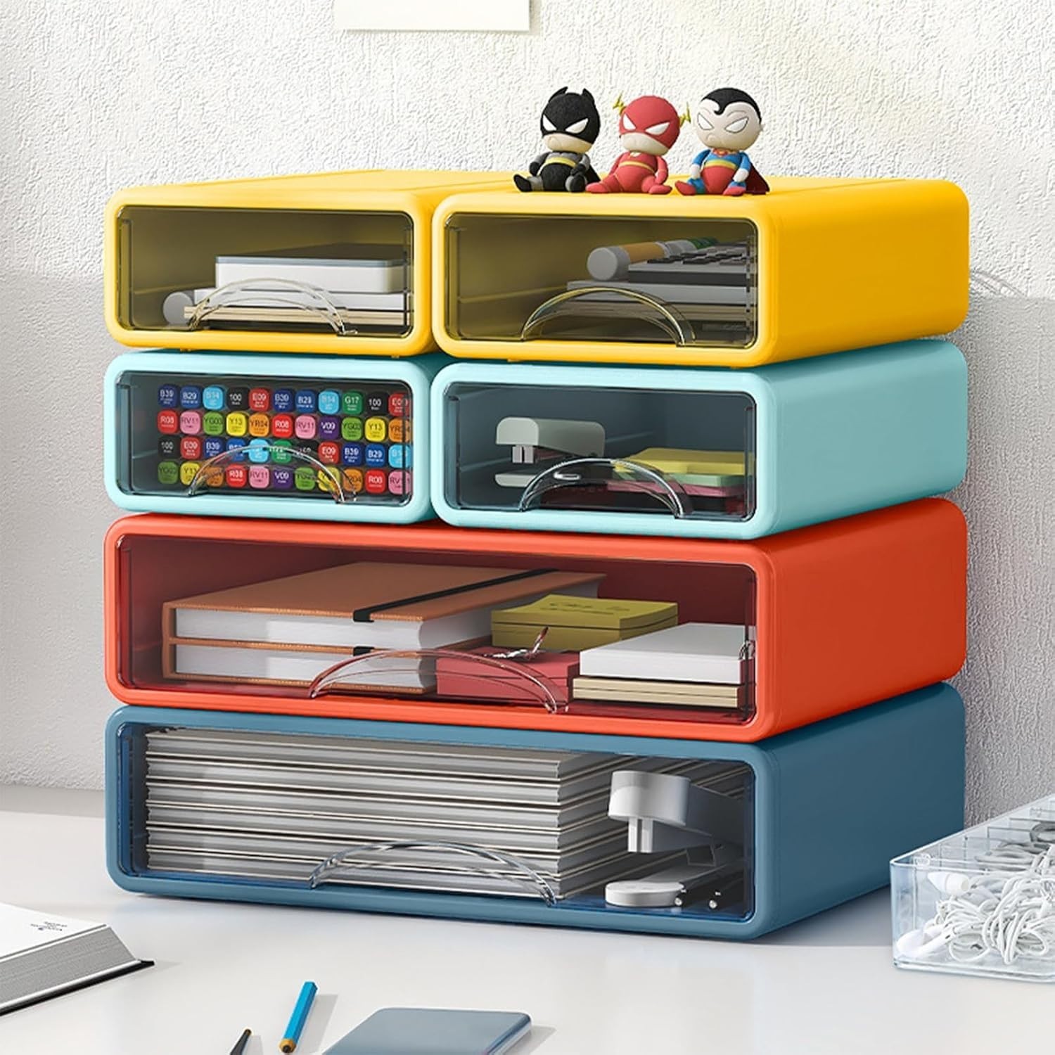 Desk Organizer with Drawers, Stackable Storage Drawers with Compartments Desktop