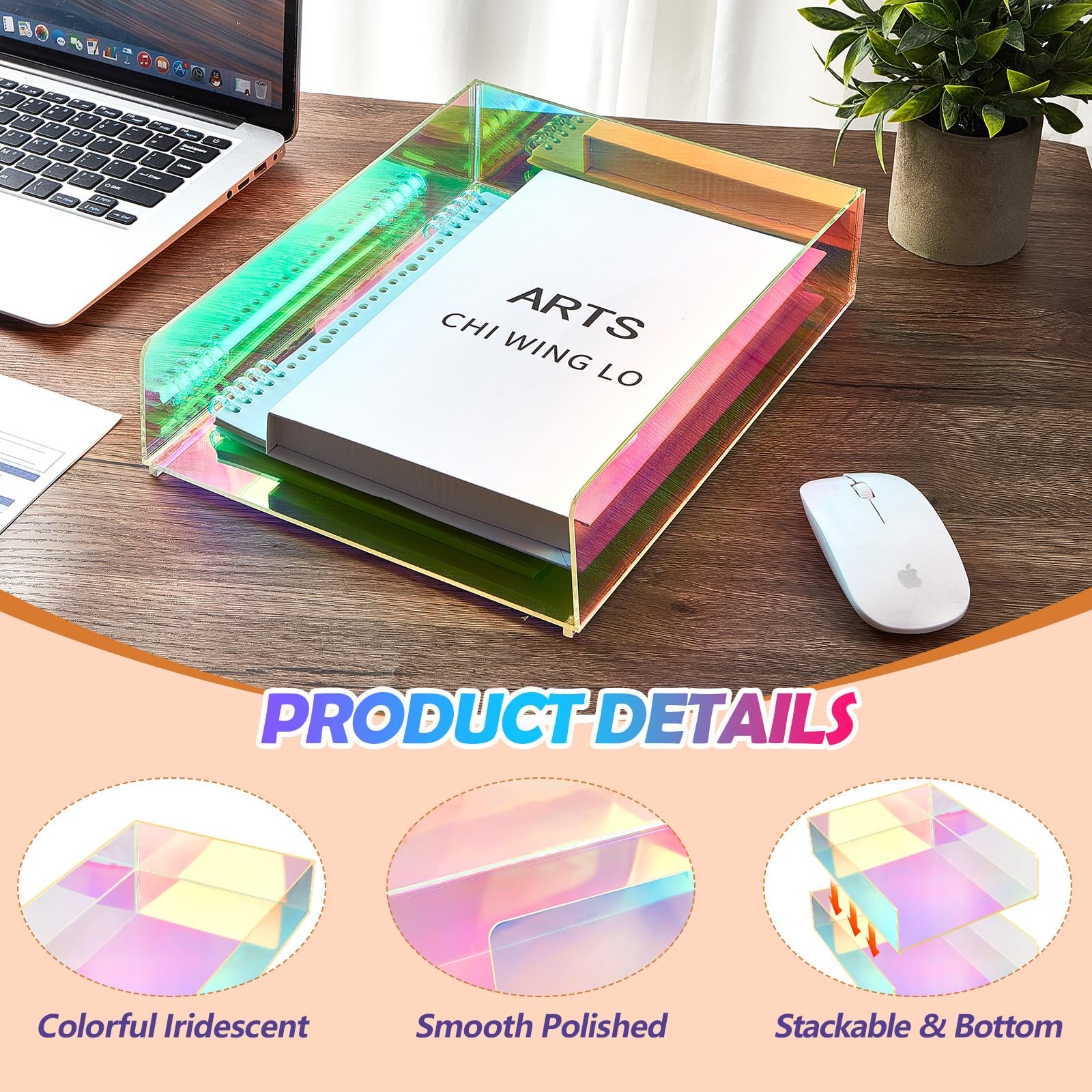 3 PCS 12.6×9.5 inch Iridescent Acrylic Stackable Letter Tray Paper Organizer