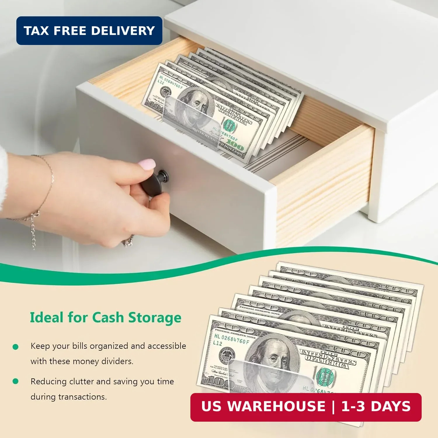 2 Packs Acrylic Mail Organizer Plastic Desk Cash Tray,7 Section Divided Vanity O